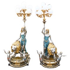 Lampes monumentales pour jeunes filles en bronze, candélabre à 10 pieds en forme de lion