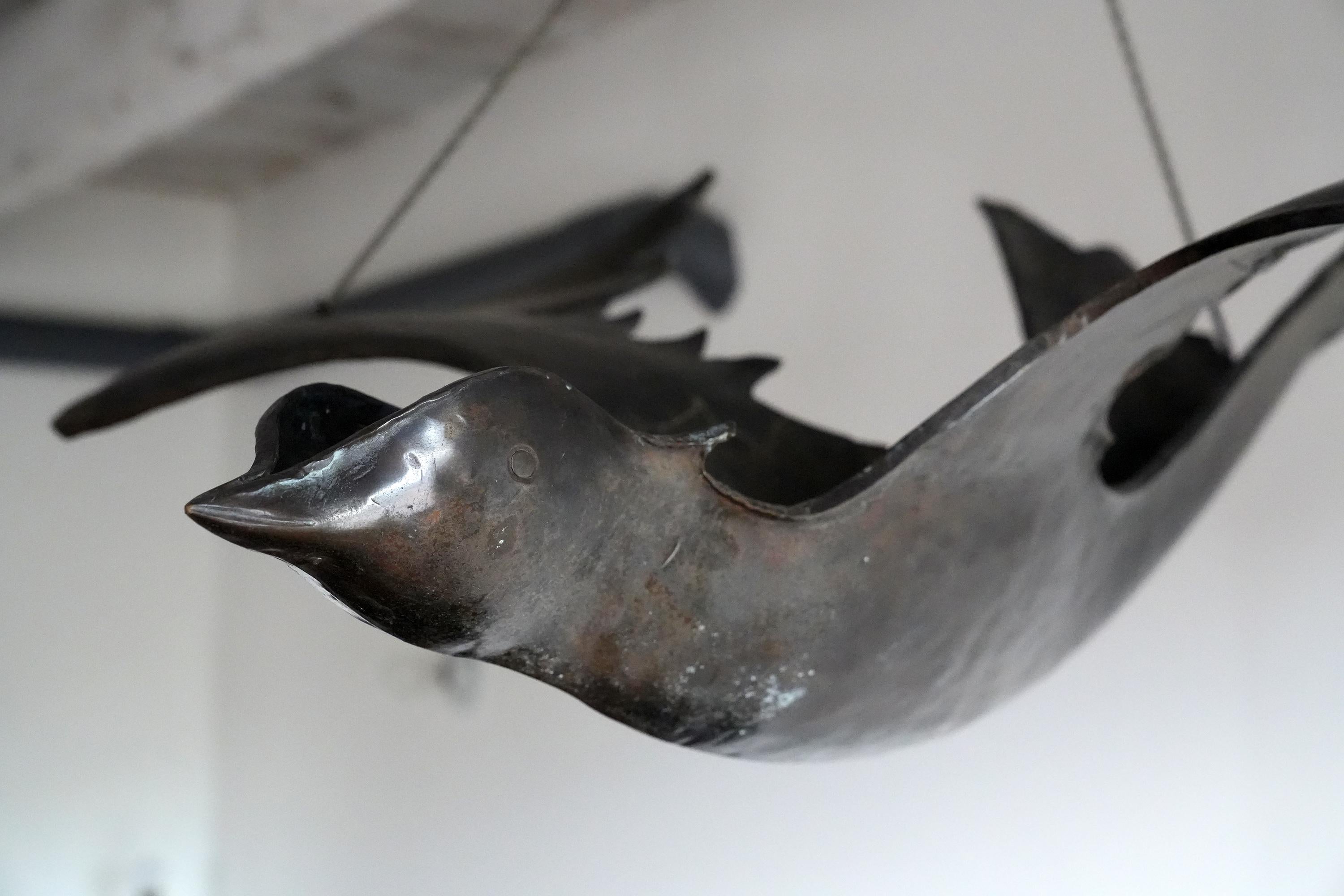 Hammered Monumental Bronze Modernist Flying Bird Sculpture