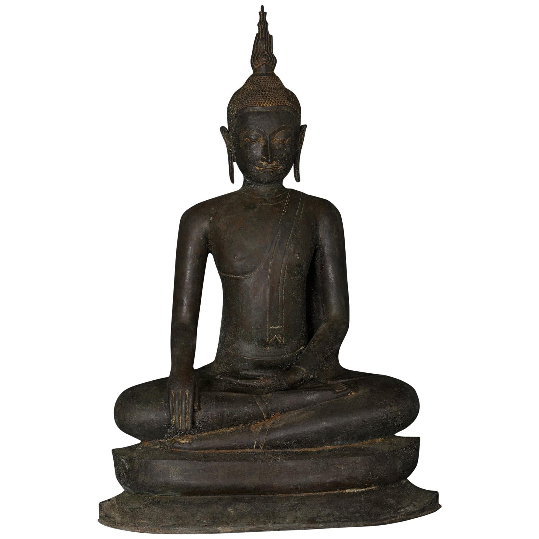 Monumental Bronze Seated Enlightenment Buddha, 33" Tall; 19thc.Old UK Collection