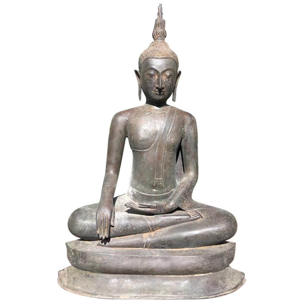 Monumental Bronze Buddha 33" Seated Enlightenment 19thc  