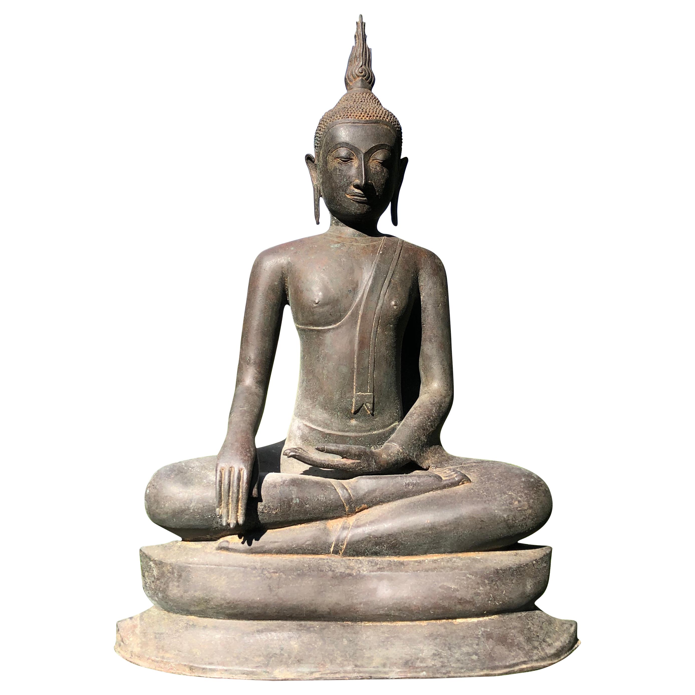 Monumental 33" Tall Bronze Serene Enlightenment Buddha, 19thc, Old UK Collection