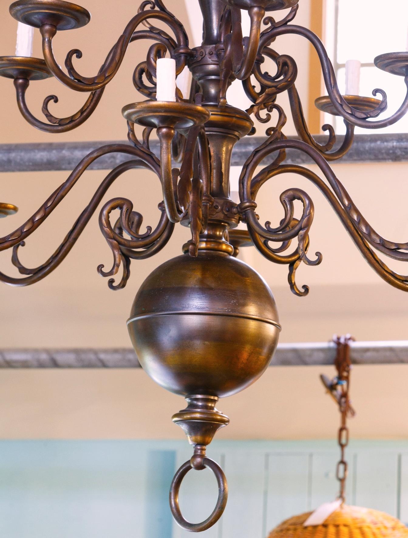 Belgian Monumental, Bronze Two-Tier Chandelier with Twelve Arms For Sale