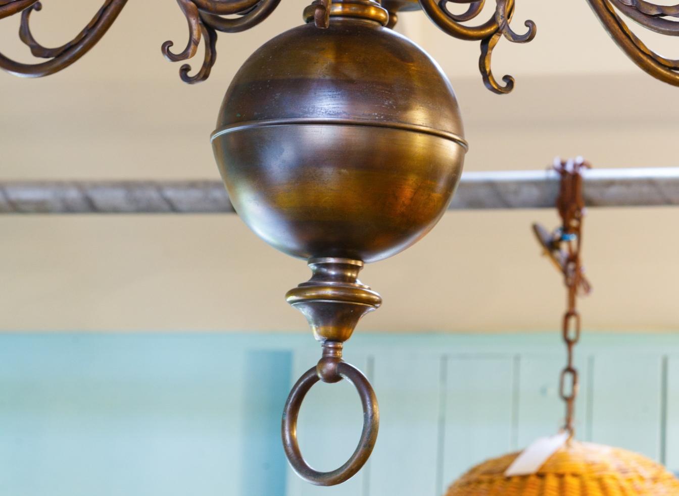 Cast Monumental, Bronze Two-Tier Chandelier with Twelve Arms For Sale