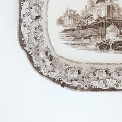 Monumental Brown Transferware Serving Plate, England, 1880s