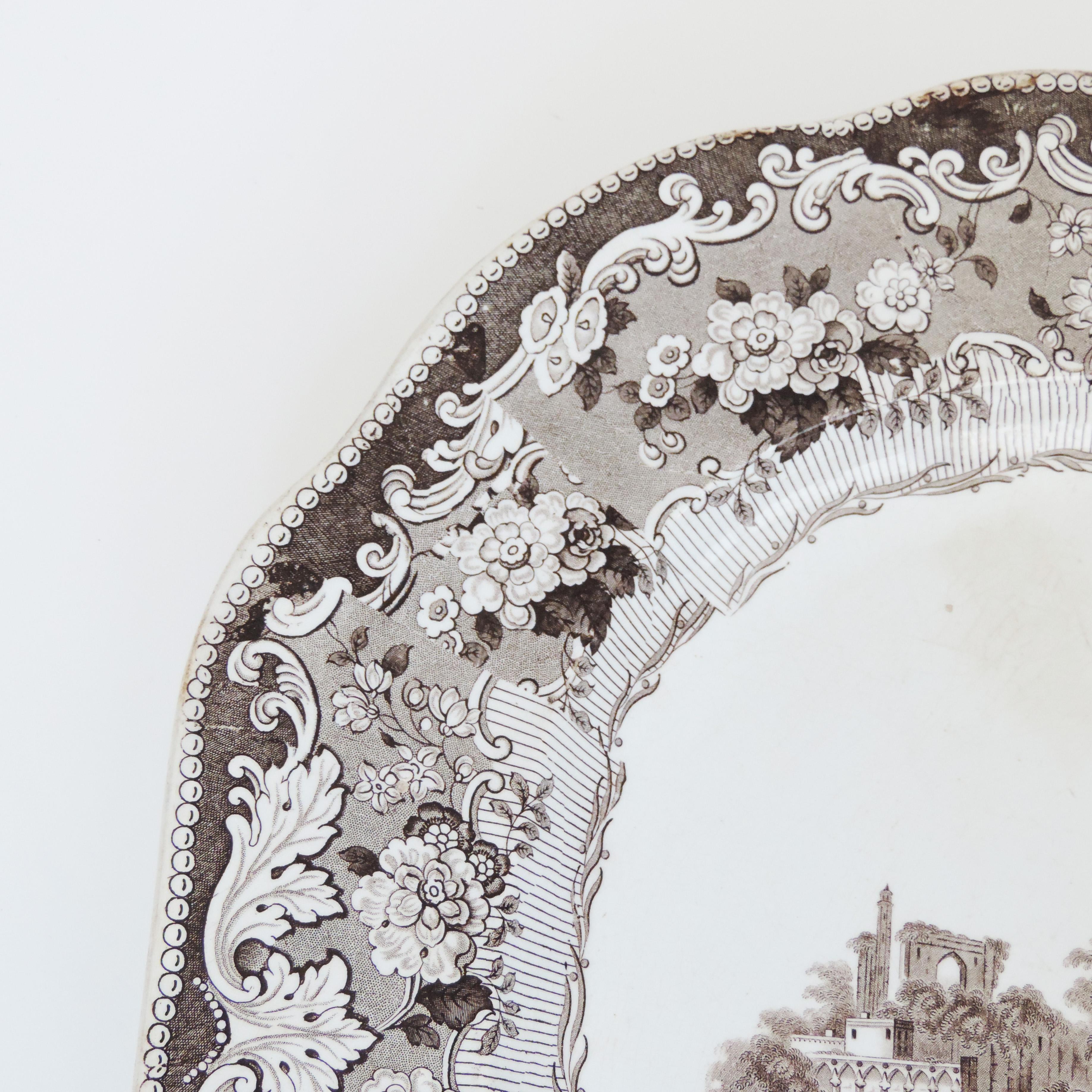 Aesthetic Movement Monumental Brown Transferware Serving Plate, England, 1880s