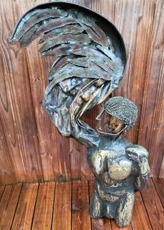 Monumental Brutalist Icarus Metal Sculpture by Dewey Smith