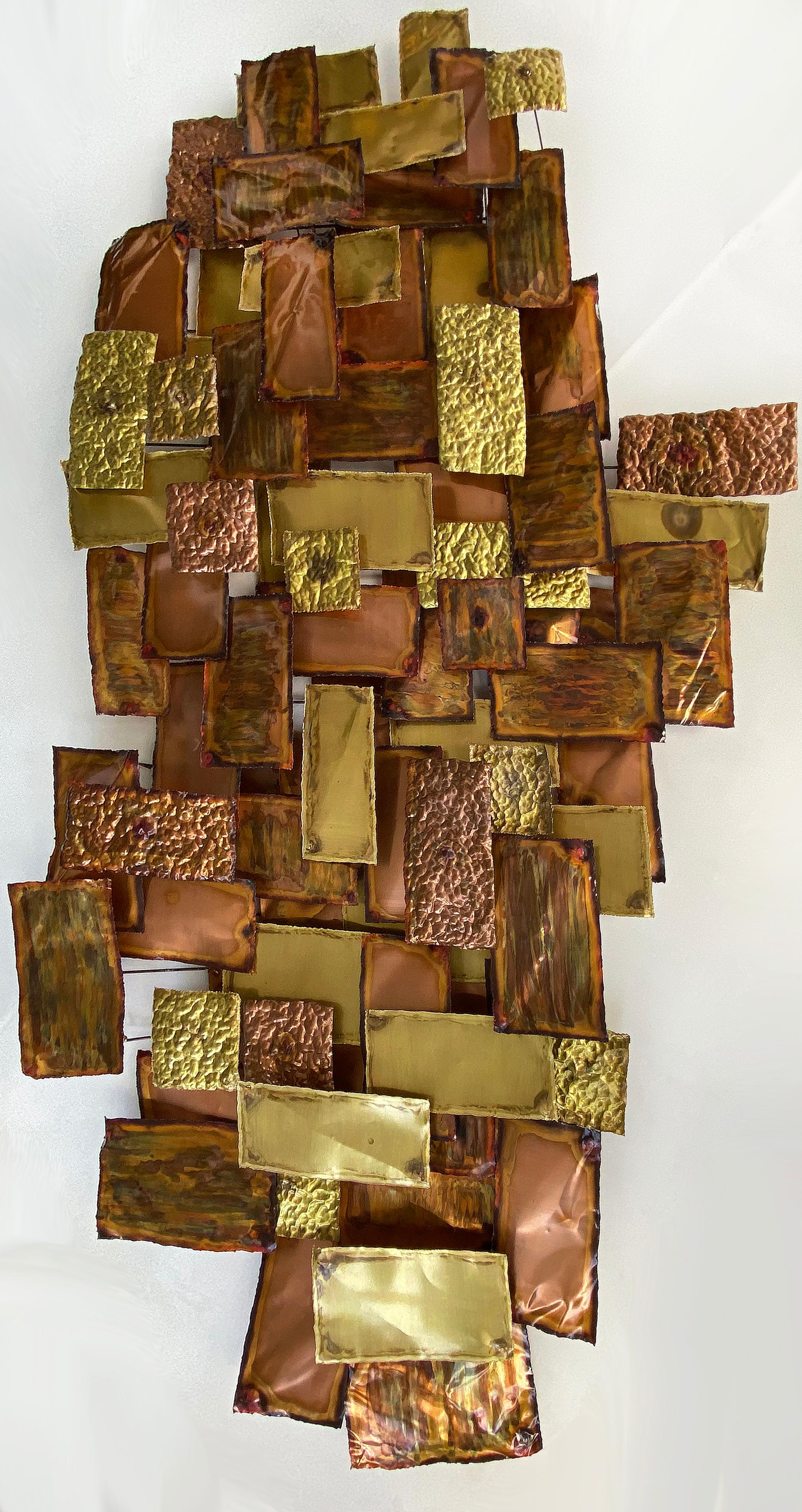 Monumental Brutalist Brass & Copper Wall Sculpture, Illegibly Signed & Dated '80 In Good Condition In Miami, FL