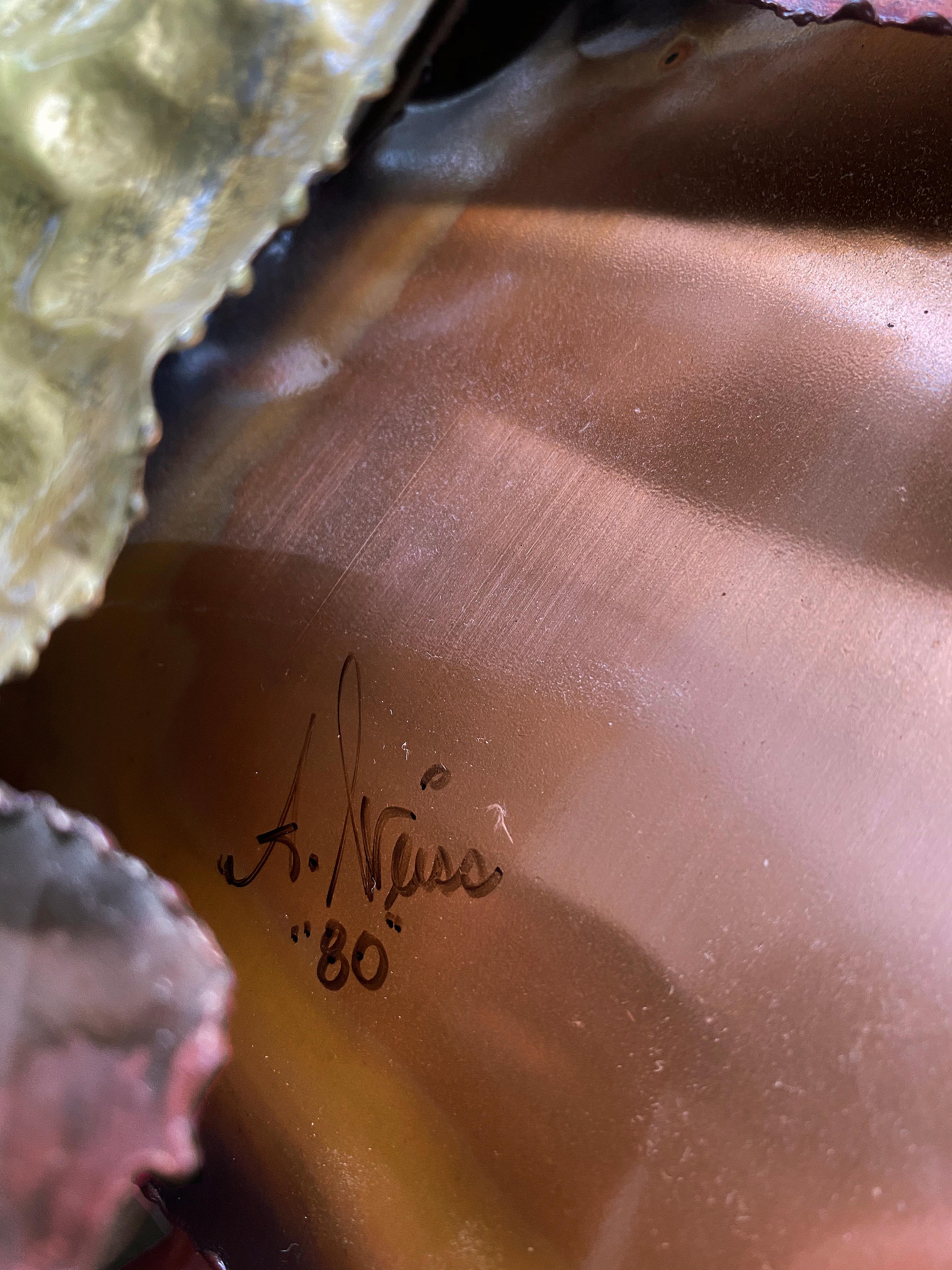 Monumental Brutalist Brass & Copper Wall Sculpture, Illegibly Signed & Dated '80 1