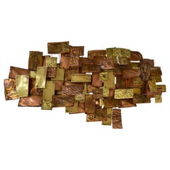 Monumental Brutalist Brass & Copper Wall Sculpture, Illegibly Signed & Dated '80