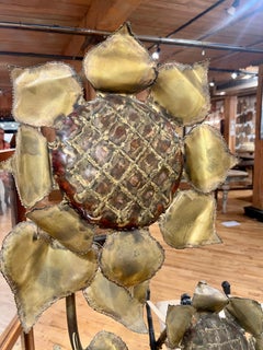Monumental Brutalist Copper, Brass & Burl-wood Sculpture of a Sunflower