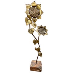Monumentale brutalistische Skulptur einer Sonnenblume aus Kupfer, Messing und Wurzelholz, Monumentalismus