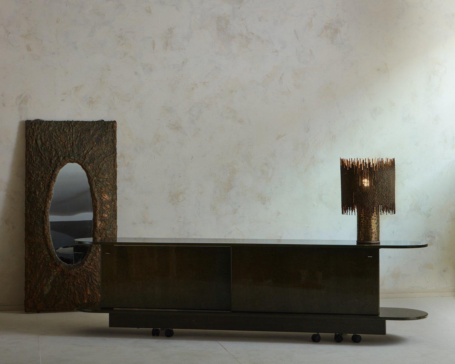 Italian Monumental Brutalist Copper + Resin Framed Mirror, Italy, 1980s For Sale