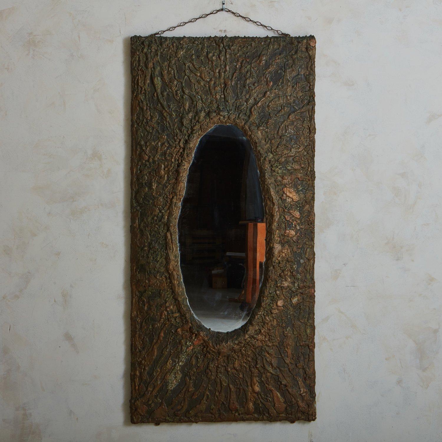 Monumental Brutalist Copper + Resin Framed Mirror, Italy, 1980s In Good Condition For Sale In Chicago, IL