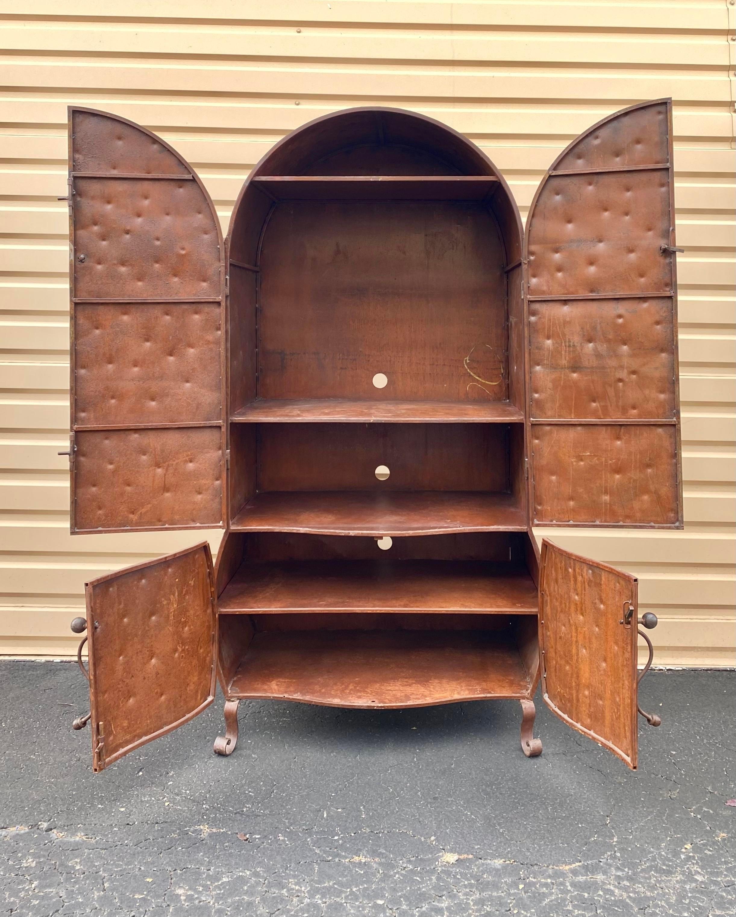 Mexican Monumental Brutalist Dimpled Steel Armoire with Curved Top For Sale