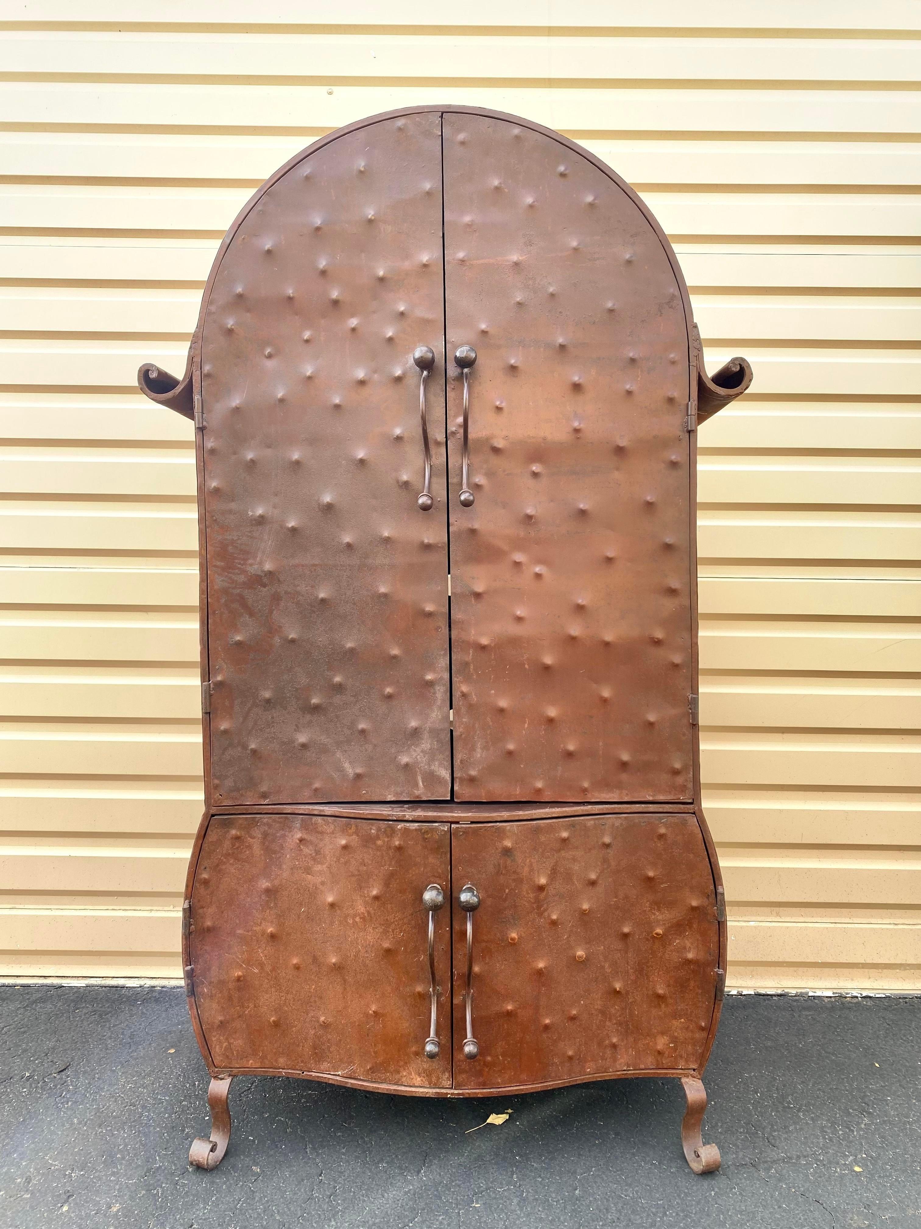 20th Century Monumental Brutalist Dimpled Steel Armoire with Curved Top For Sale