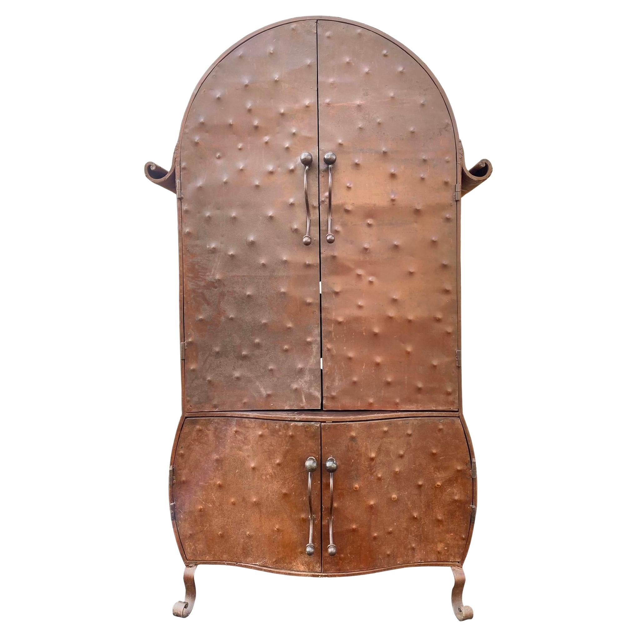 Monumental Brutalist Dimpled Steel Armoire with Curved Top For Sale