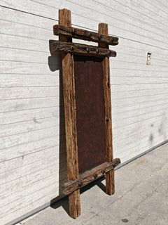 Monumental Brutalist Mirror in weathered timber and forged iron, Germany 1960s
