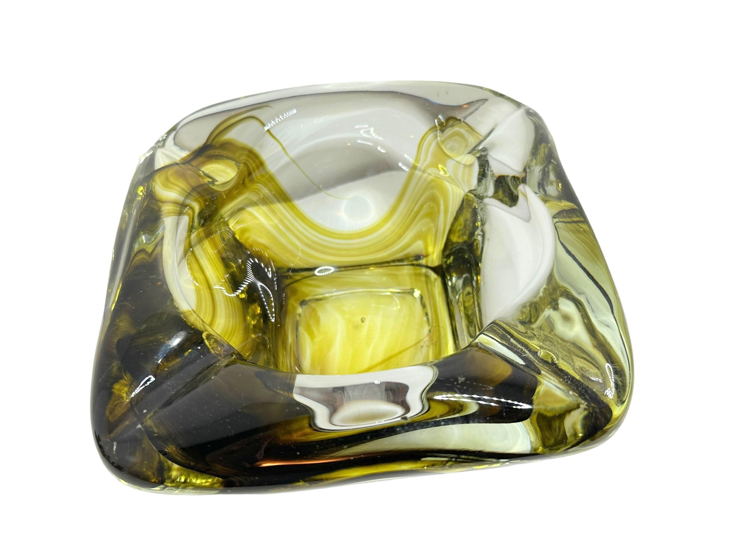 Art Glass Monumental Brutalist Murano Sommerso Glass Cigar Ashtray, Vintage, Italy, 1970s