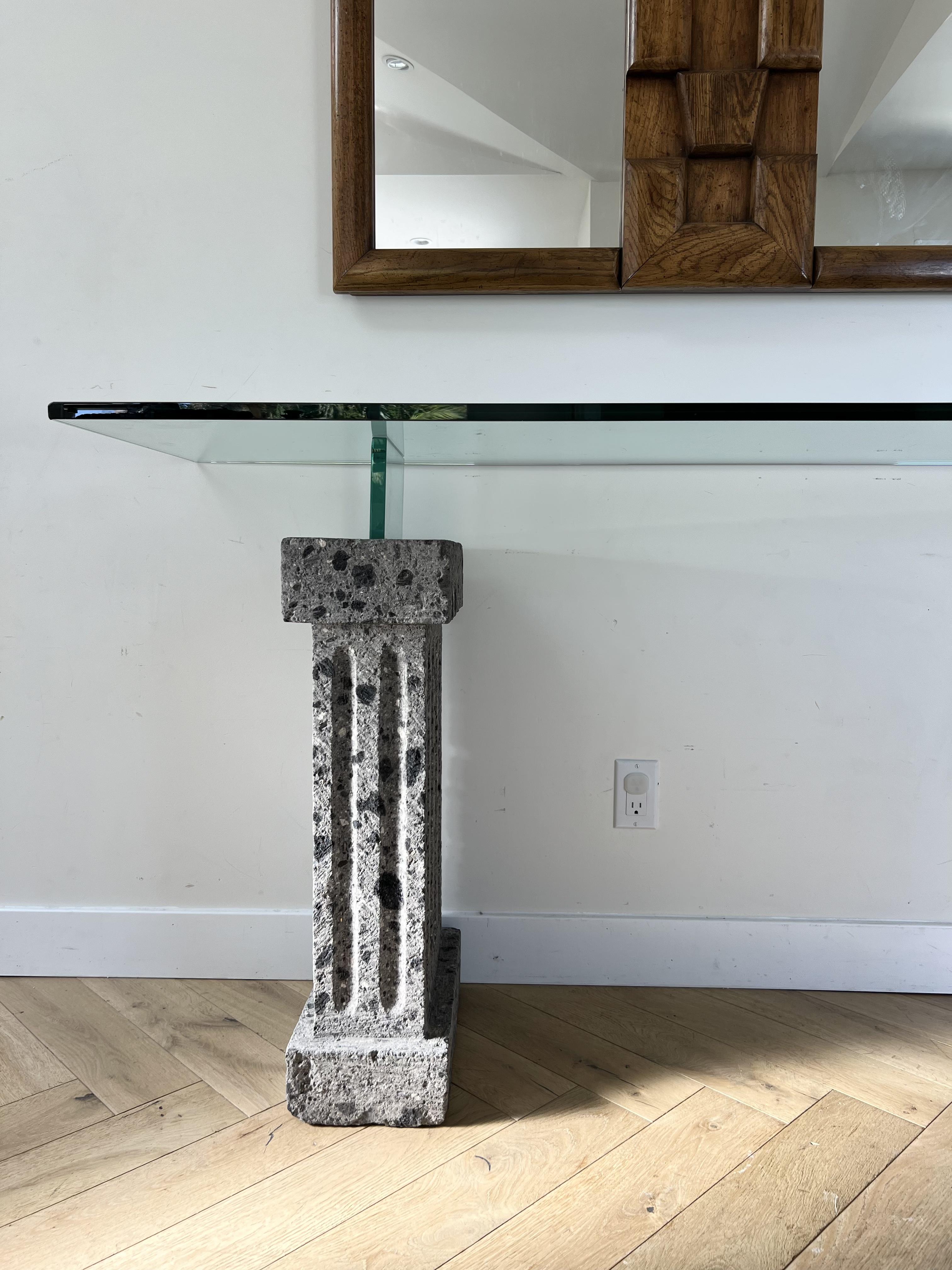 Monumental Brutalist Neoclassical Stone and Glass Console Table, 1970s 6