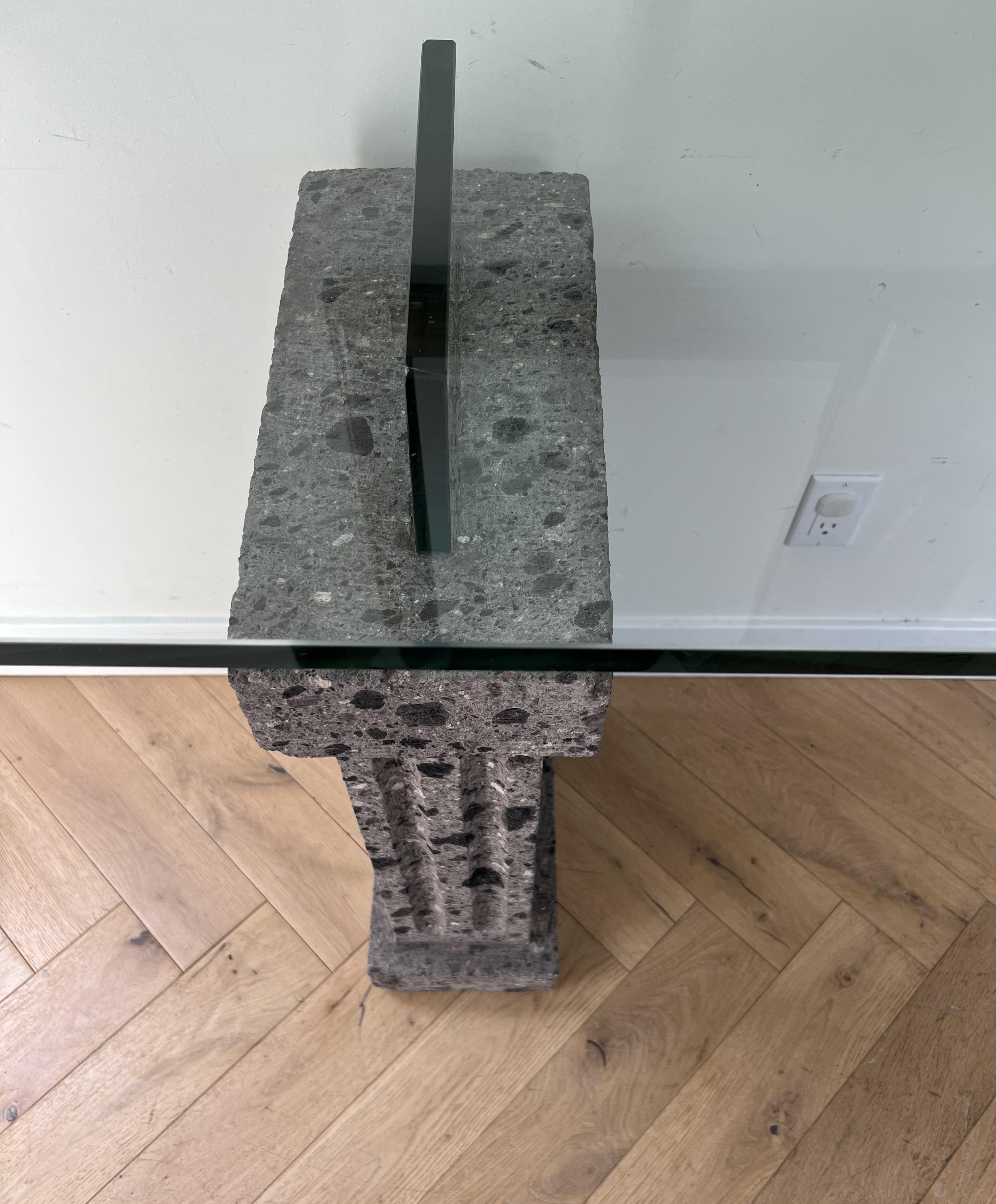 Monumental Brutalist Neoclassical Stone and Glass Console Table, 1970s 9