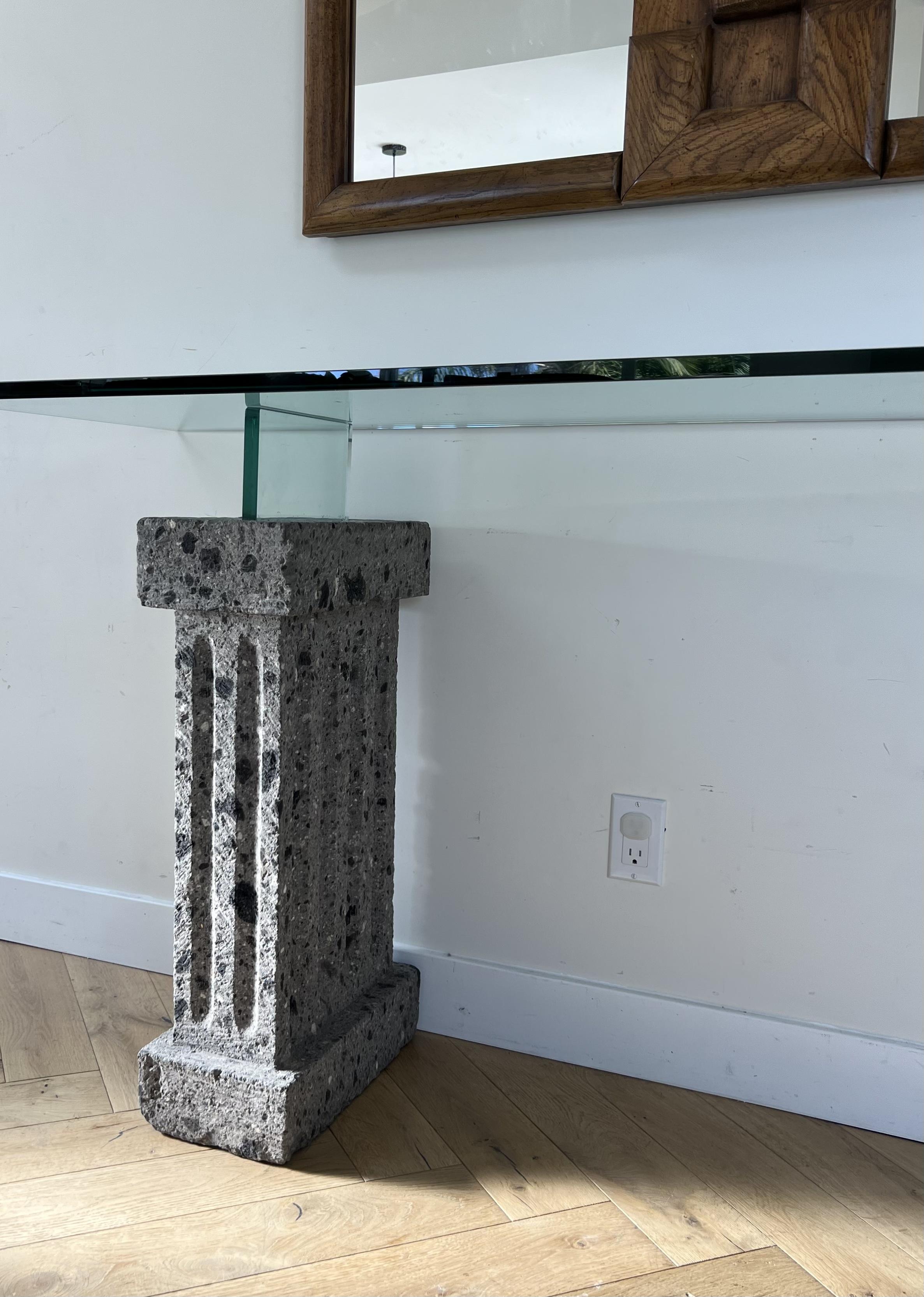 Monumental Brutalist Neoclassical Stone and Glass Console Table, 1970s 12