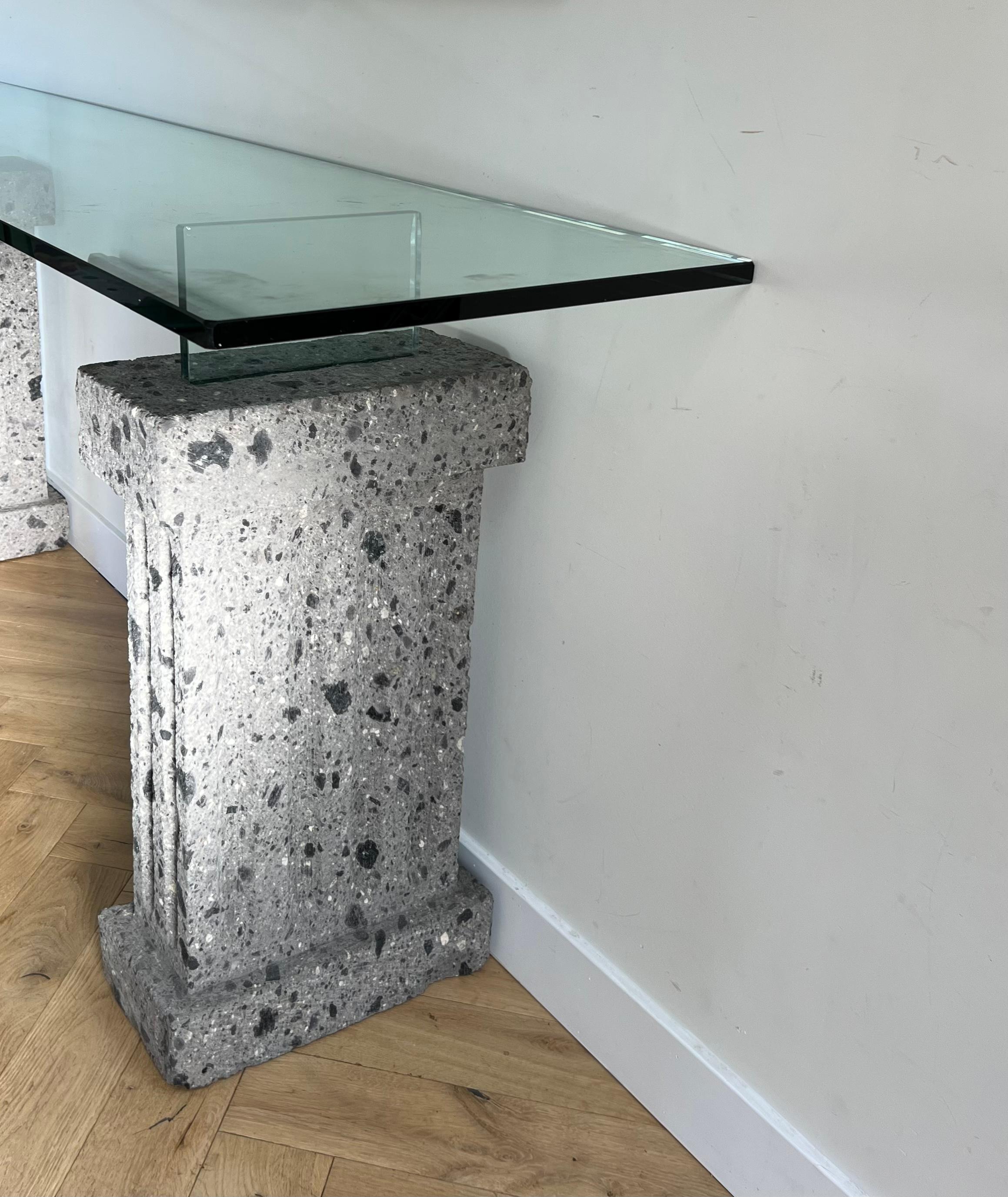 Monumental Brutalist Neoclassical Stone and Glass Console Table, 1970s 15