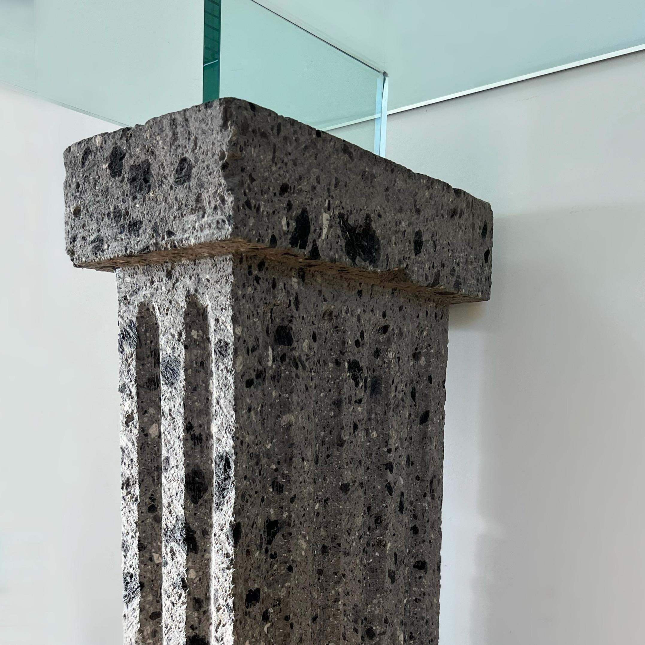 Post-Modern Monumental Brutalist Neoclassical Stone and Glass Console Table, 1970s