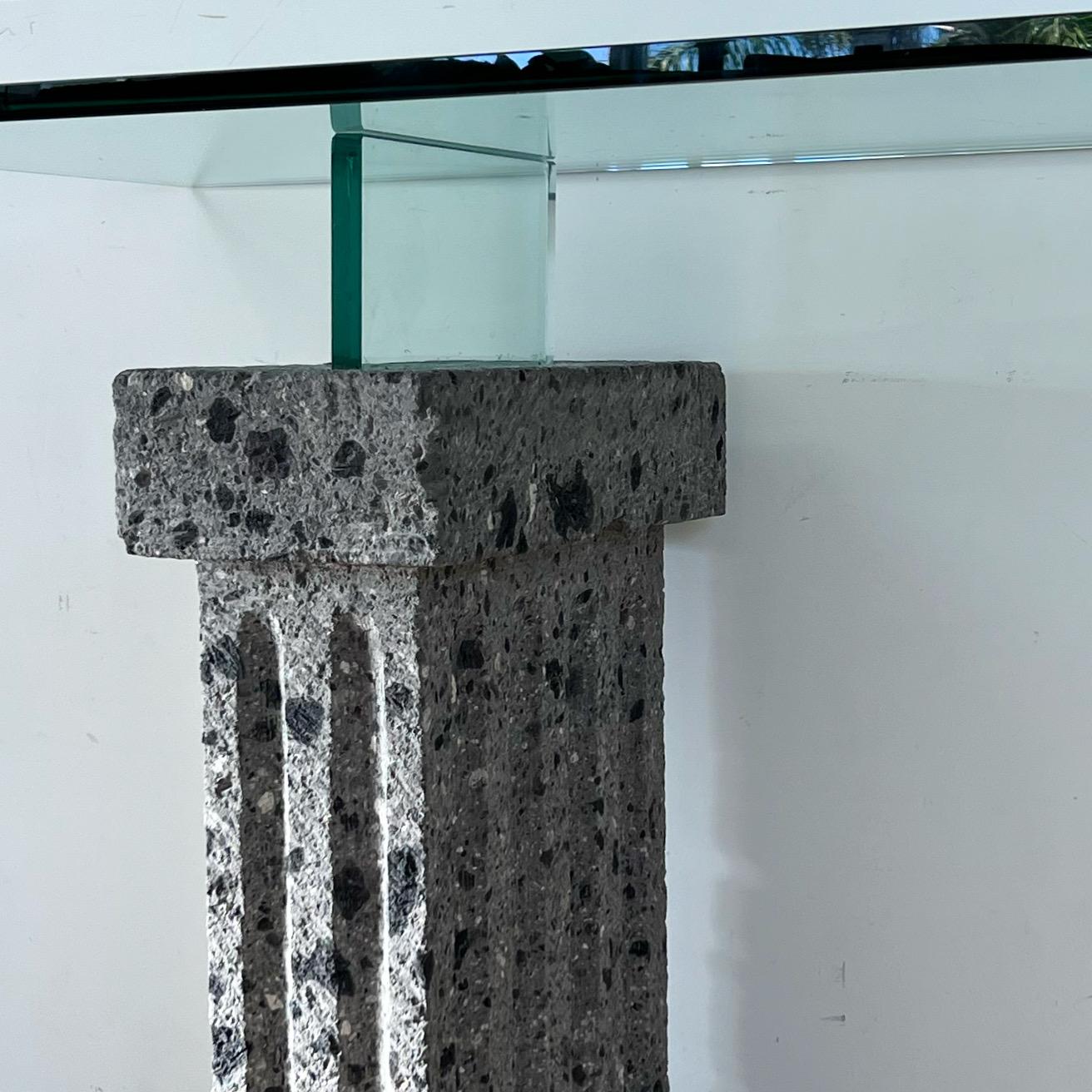 Monumental Brutalist Neoclassical Stone and Glass Console Table, 1970s 2