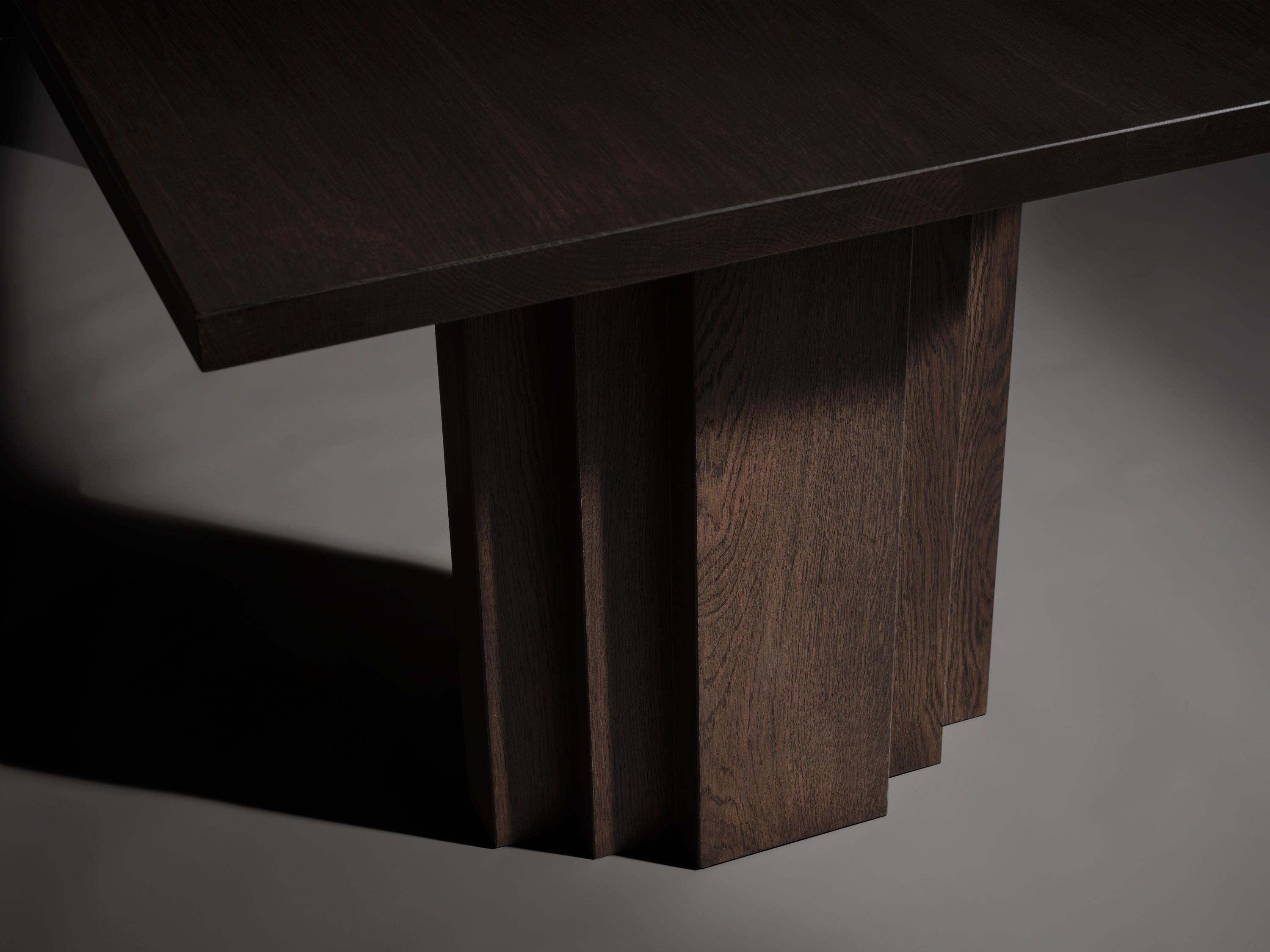Dutch Monumental brutalist Solid Oak Wooden Brut Slim Dining Table For Sale
