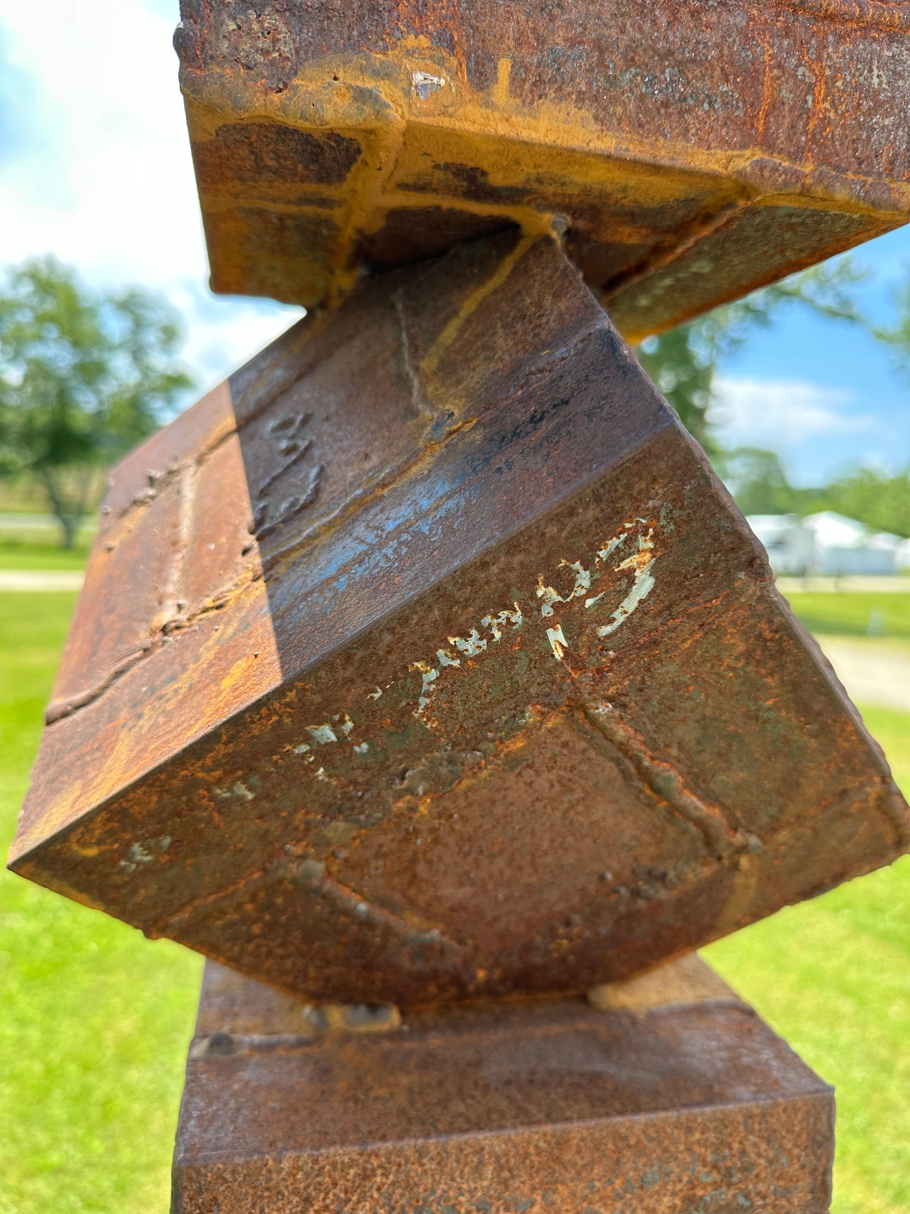 Monumental Brutalist Stacked Cube Steel Garden Sculptures, after David Smith For Sale 1