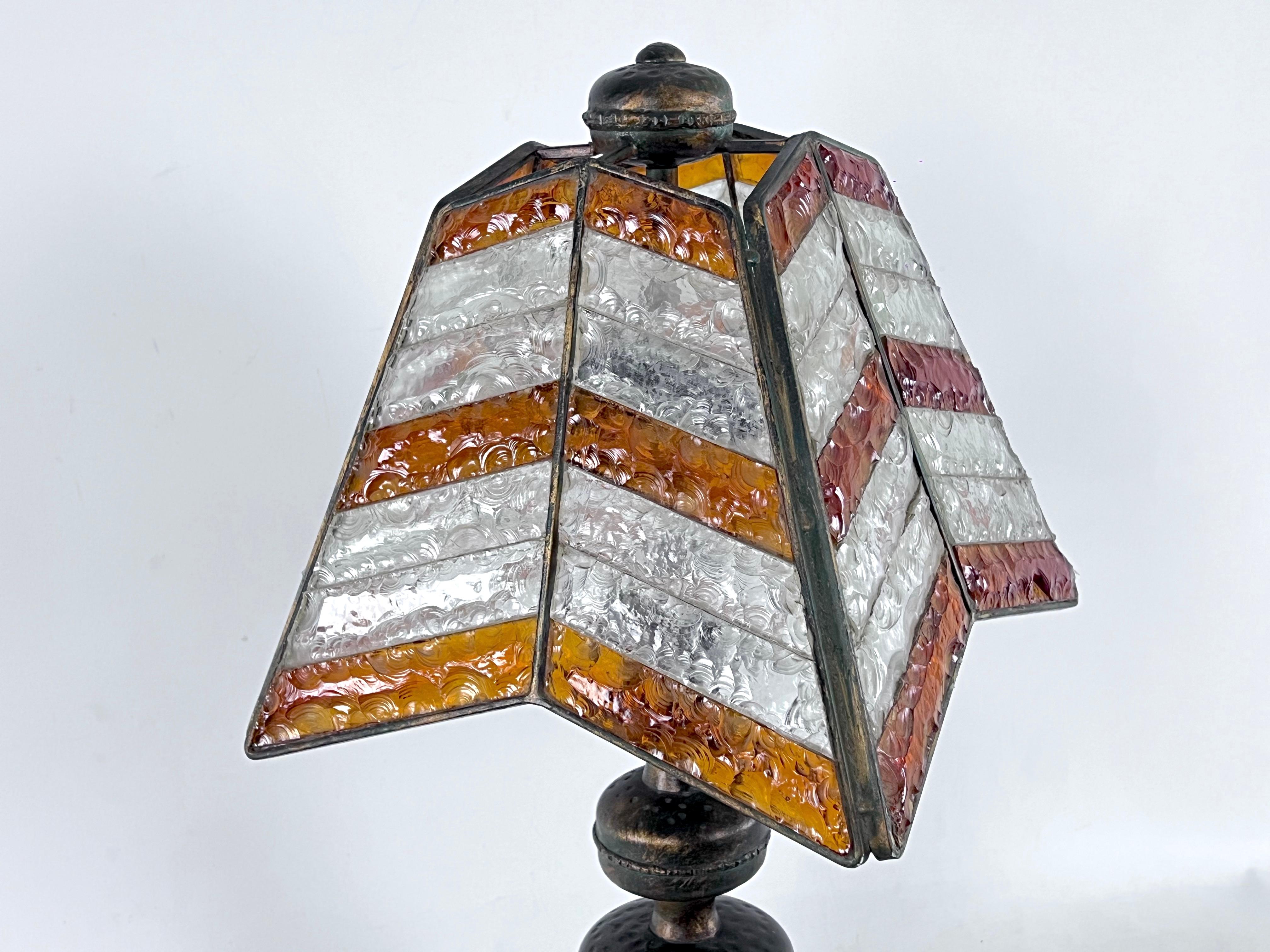 Monumental Brutalist Thick Glass and Metal Table Lamp by Longobard, Italy, 1970s For Sale 5