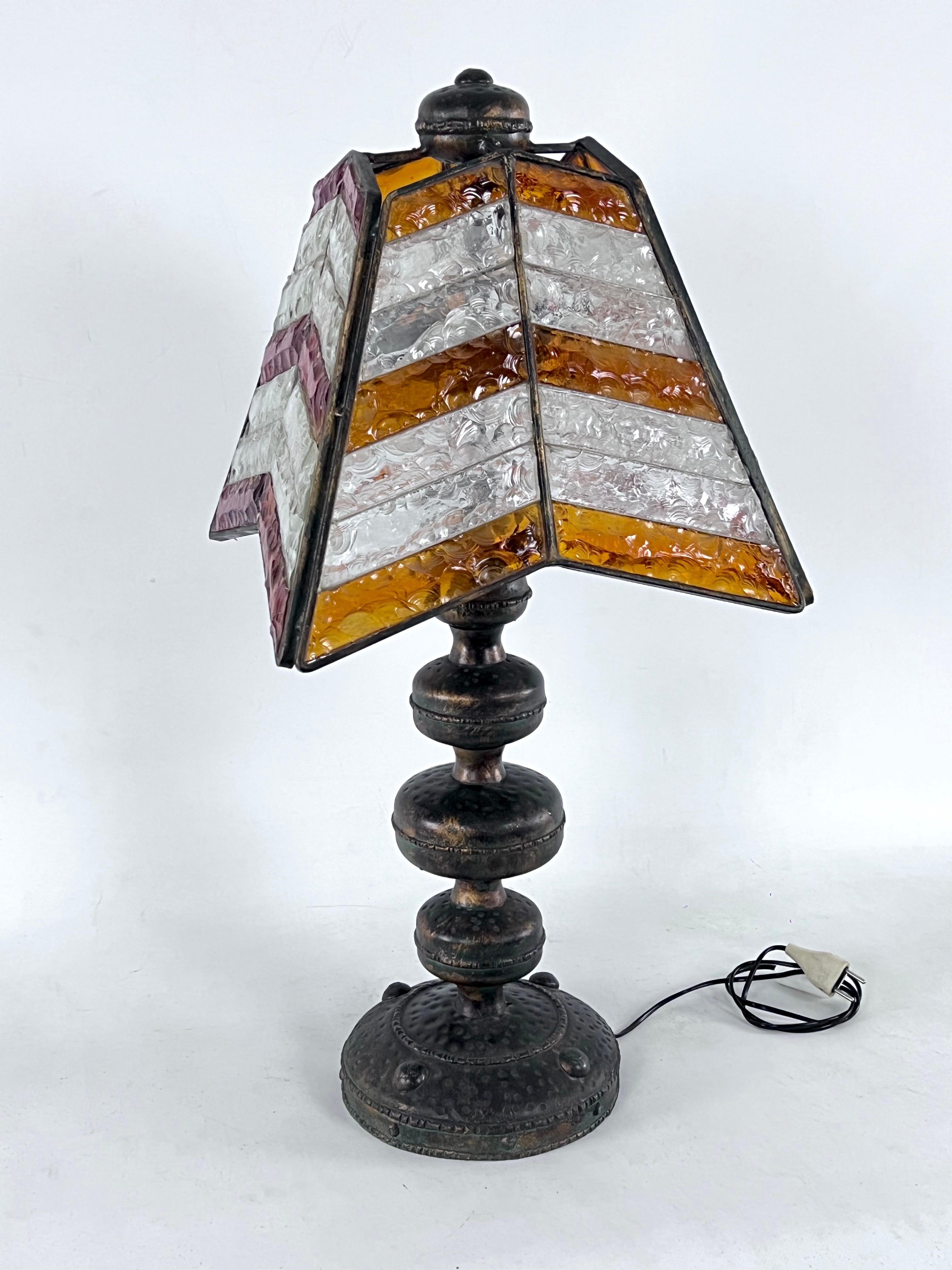 Monumental Brutalist Thick Glass and Metal Table Lamp by Longobard, Italy, 1970s For Sale 6