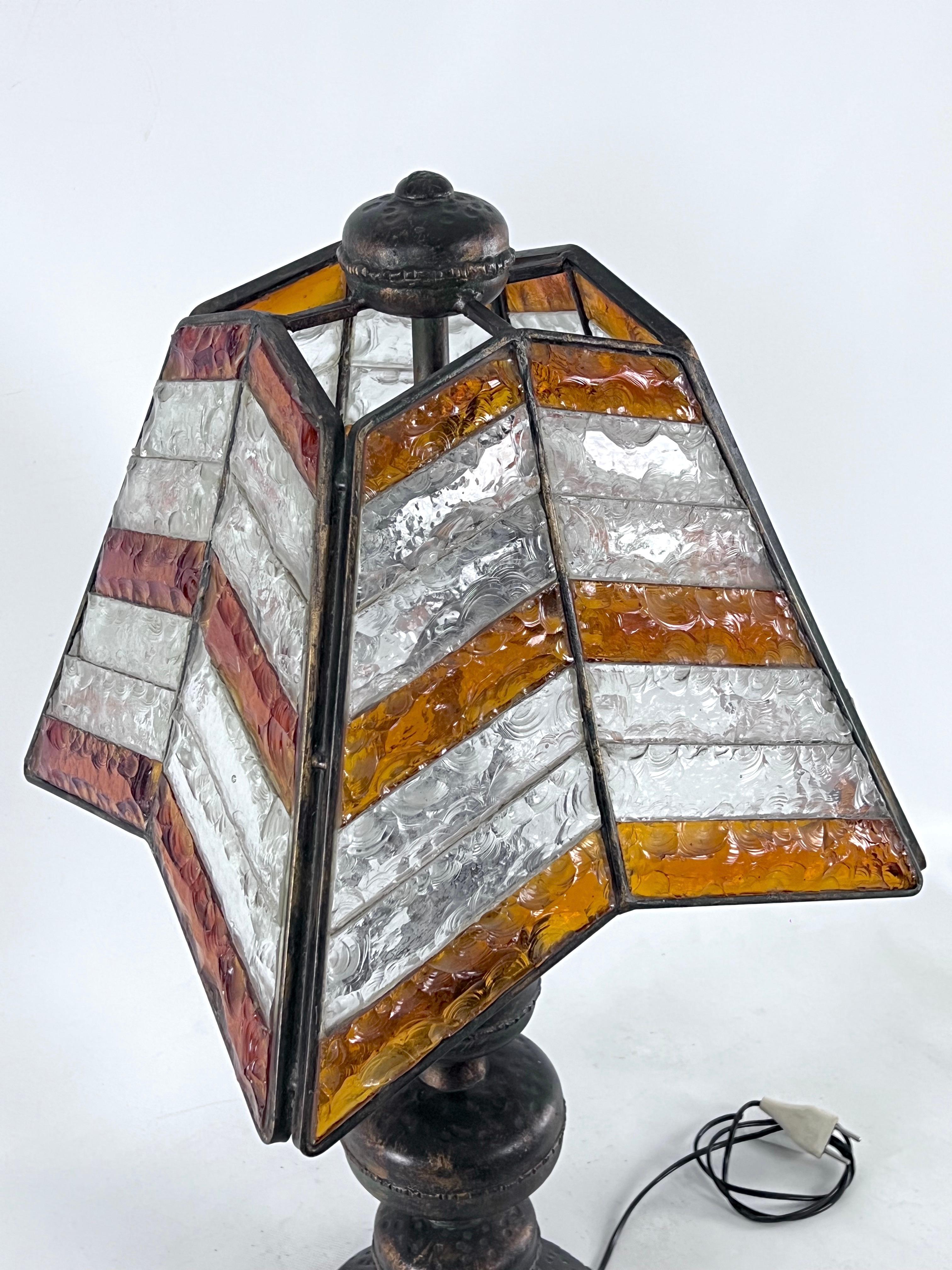 Monumental Brutalist Thick Glass and Metal Table Lamp by Longobard, Italy, 1970s For Sale 7