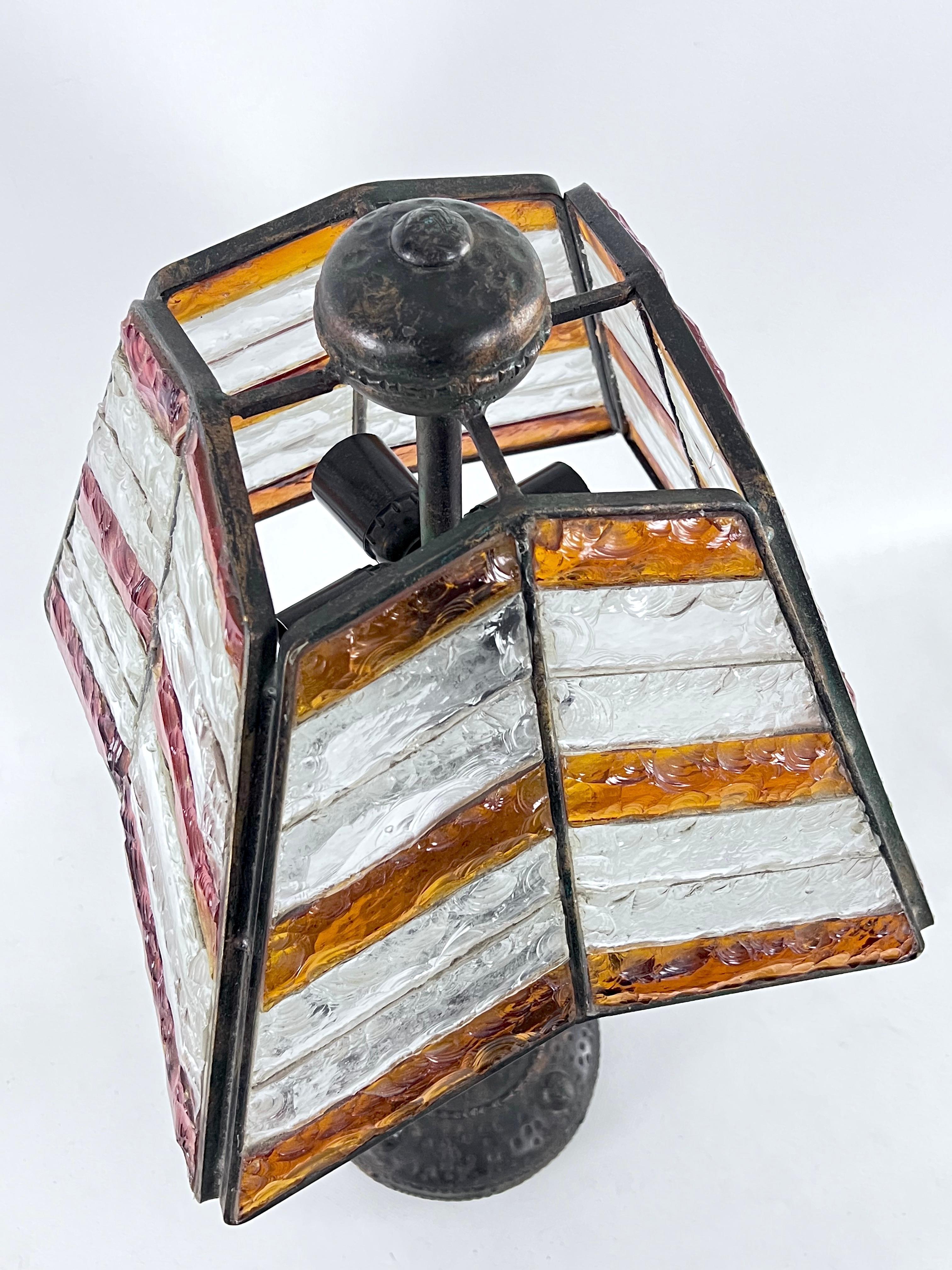 Monumental Brutalist Thick Glass and Metal Table Lamp by Longobard, Italy, 1970s For Sale 8