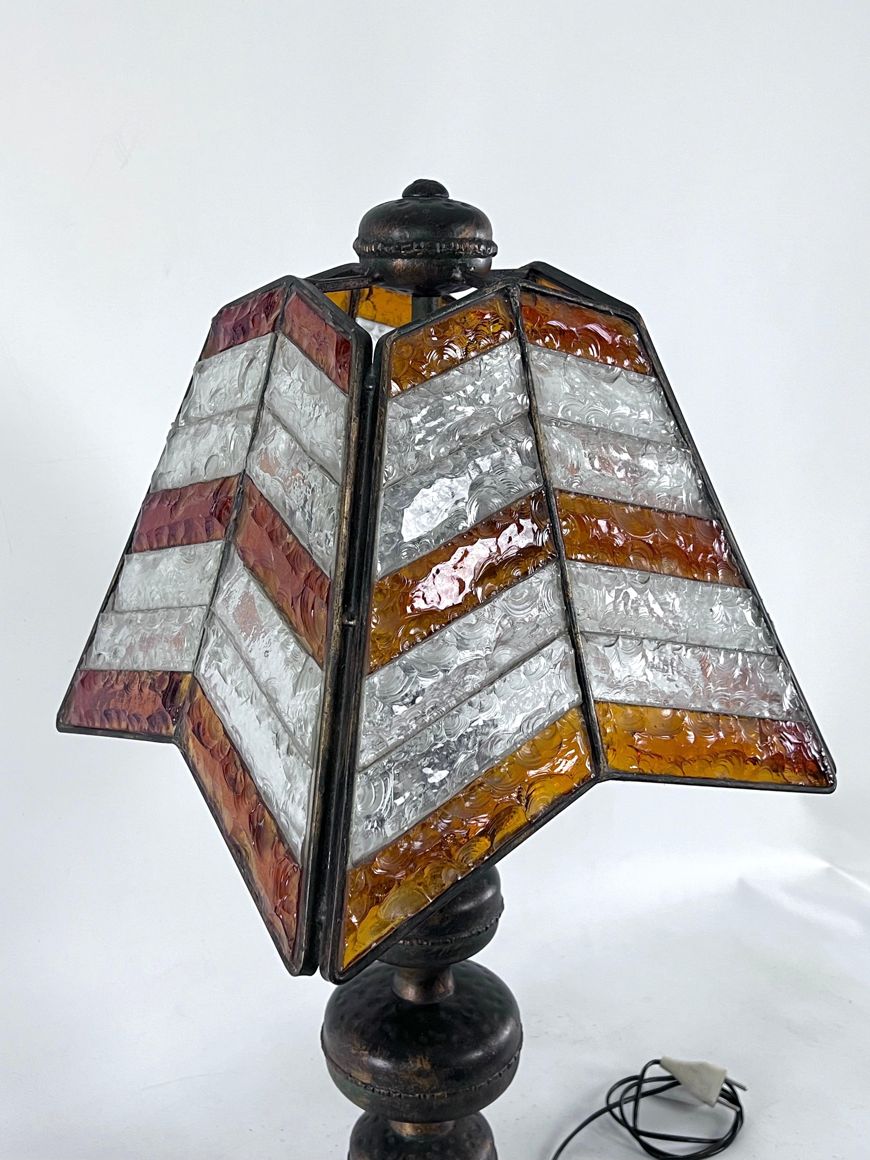 Monumental Brutalist Thick Glass and Metal Table Lamp by Longobard, Italy, 1970s For Sale 10