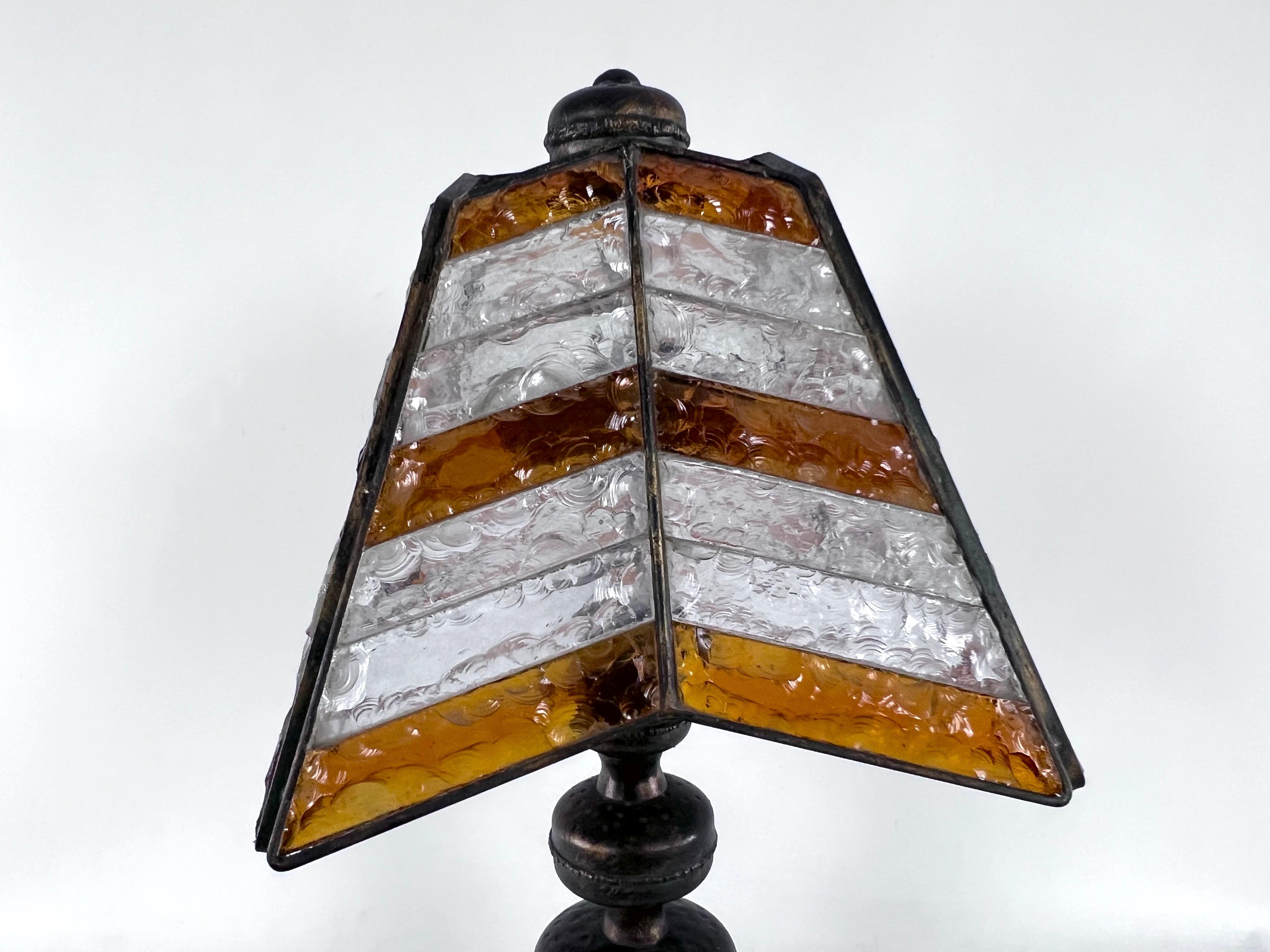 Monumental Brutalist Thick Glass and Metal Table Lamp by Longobard, Italy, 1970s For Sale 12