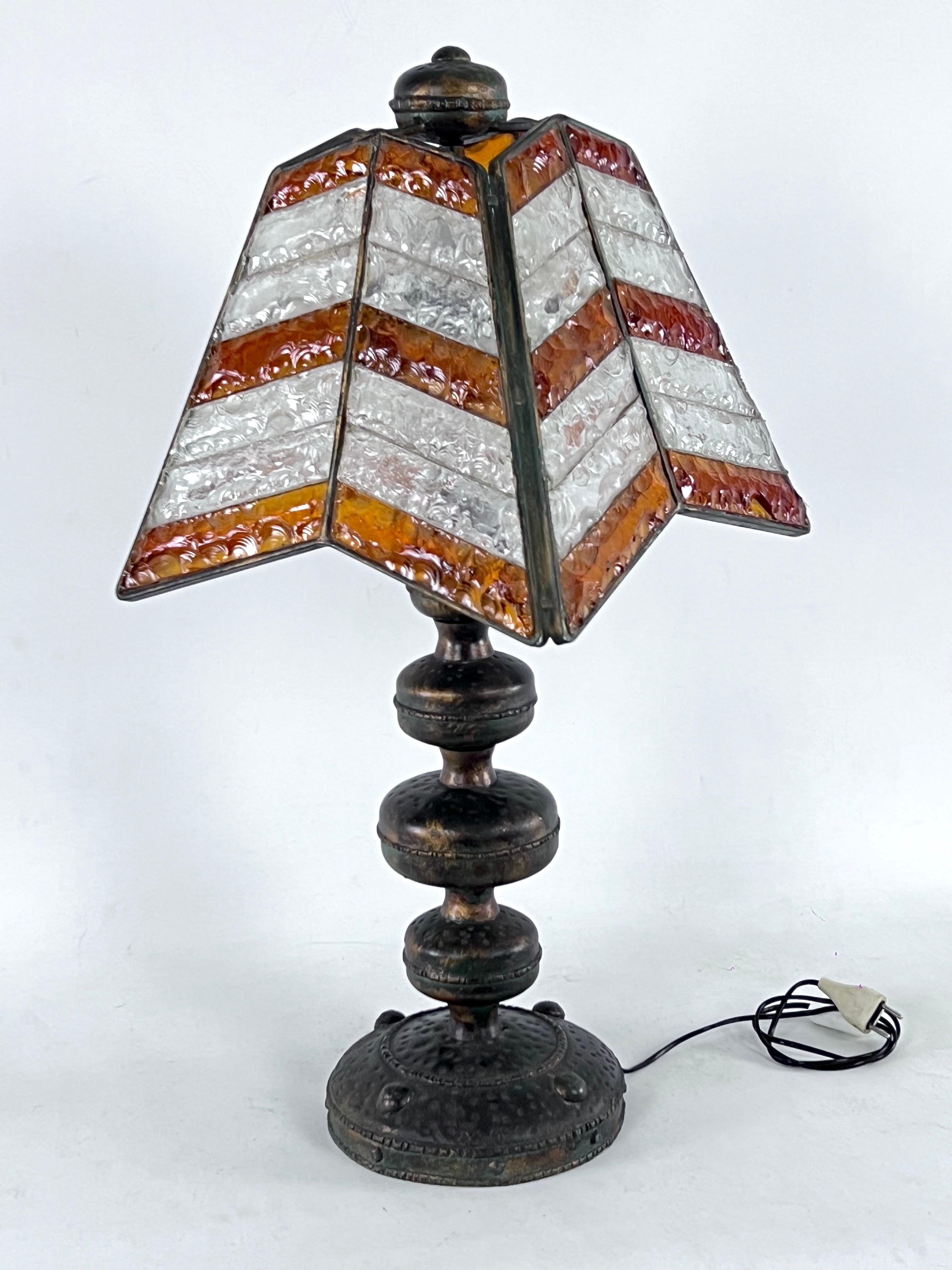 Mid-Century Modern Monumental Brutalist Thick Glass and Metal Table Lamp by Longobard, Italy, 1970s For Sale