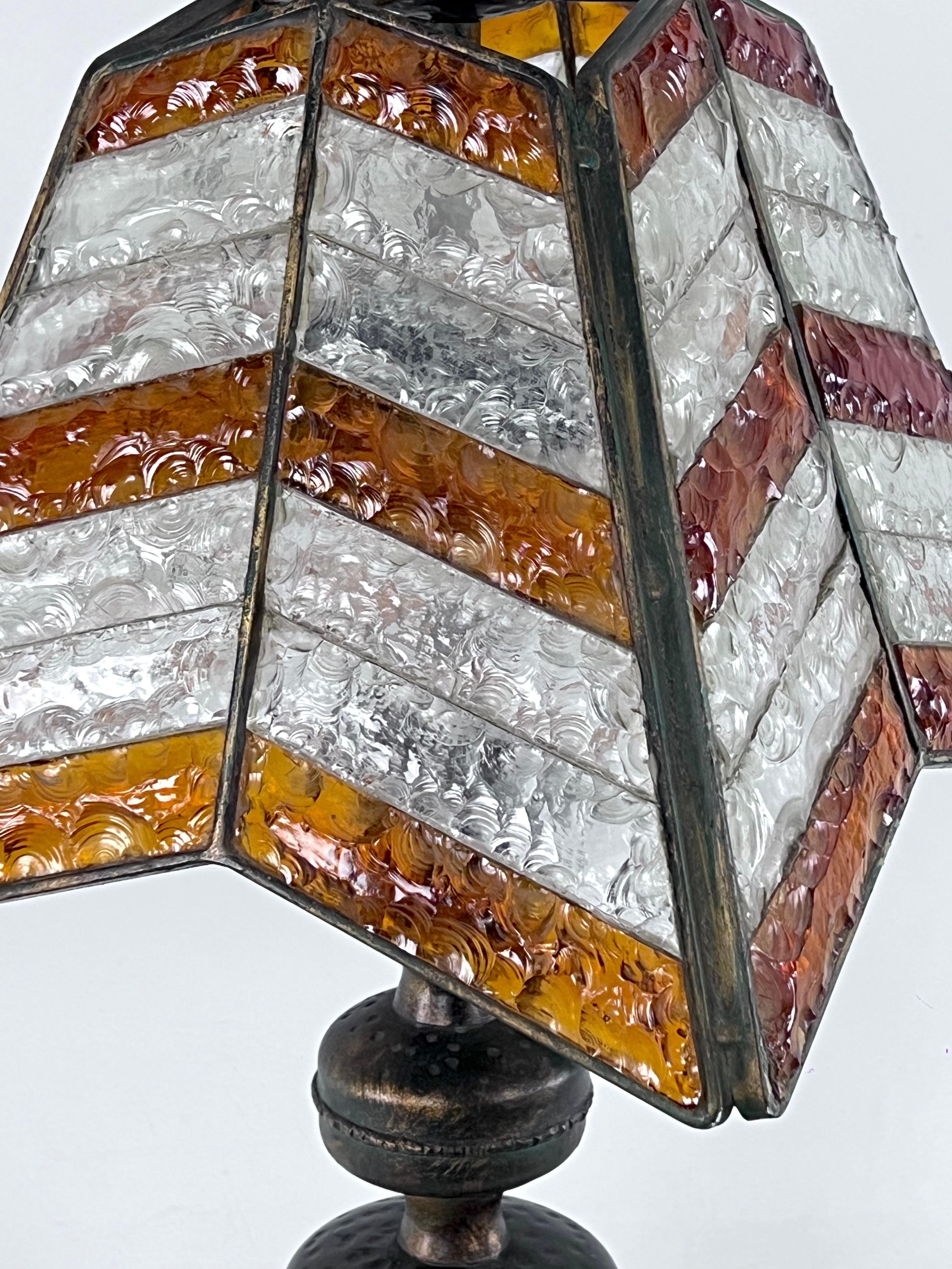 20th Century Monumental Brutalist Thick Glass and Metal Table Lamp by Longobard, Italy, 1970s For Sale