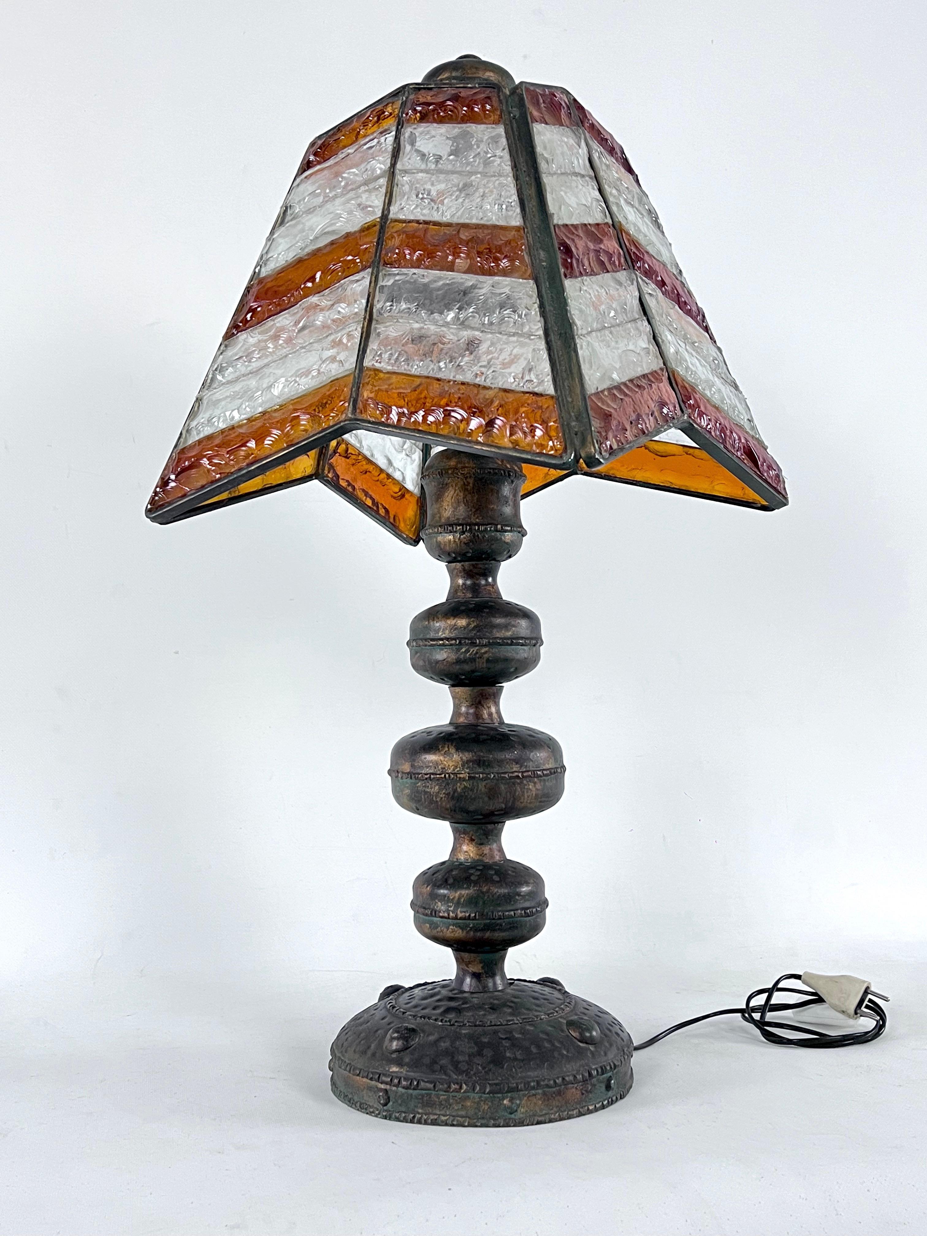 Monumental Brutalist Thick Glass and Metal Table Lamp by Longobard, Italy, 1970s For Sale 1