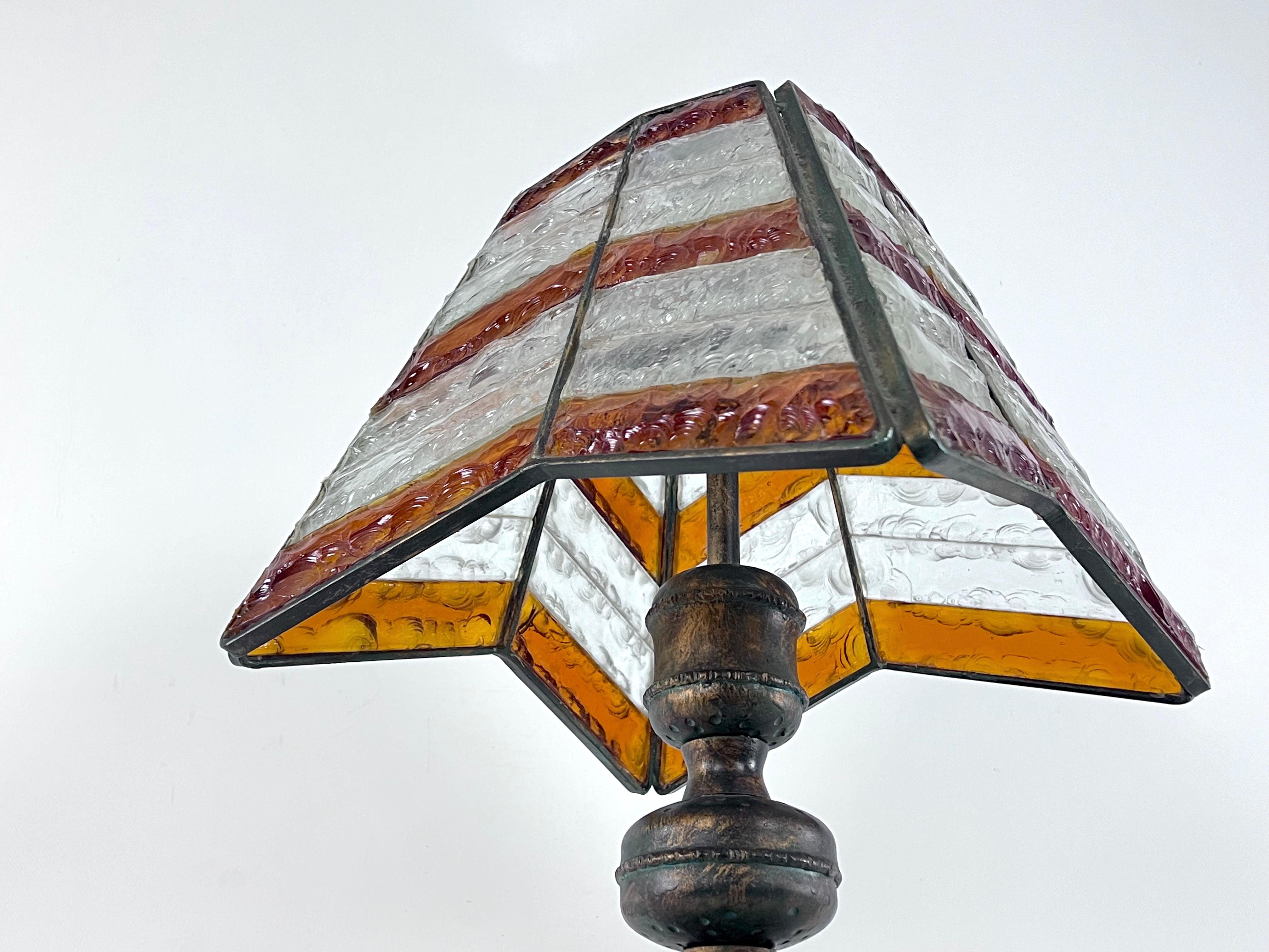 Monumental Brutalist Thick Glass and Metal Table Lamp by Longobard, Italy, 1970s For Sale 2