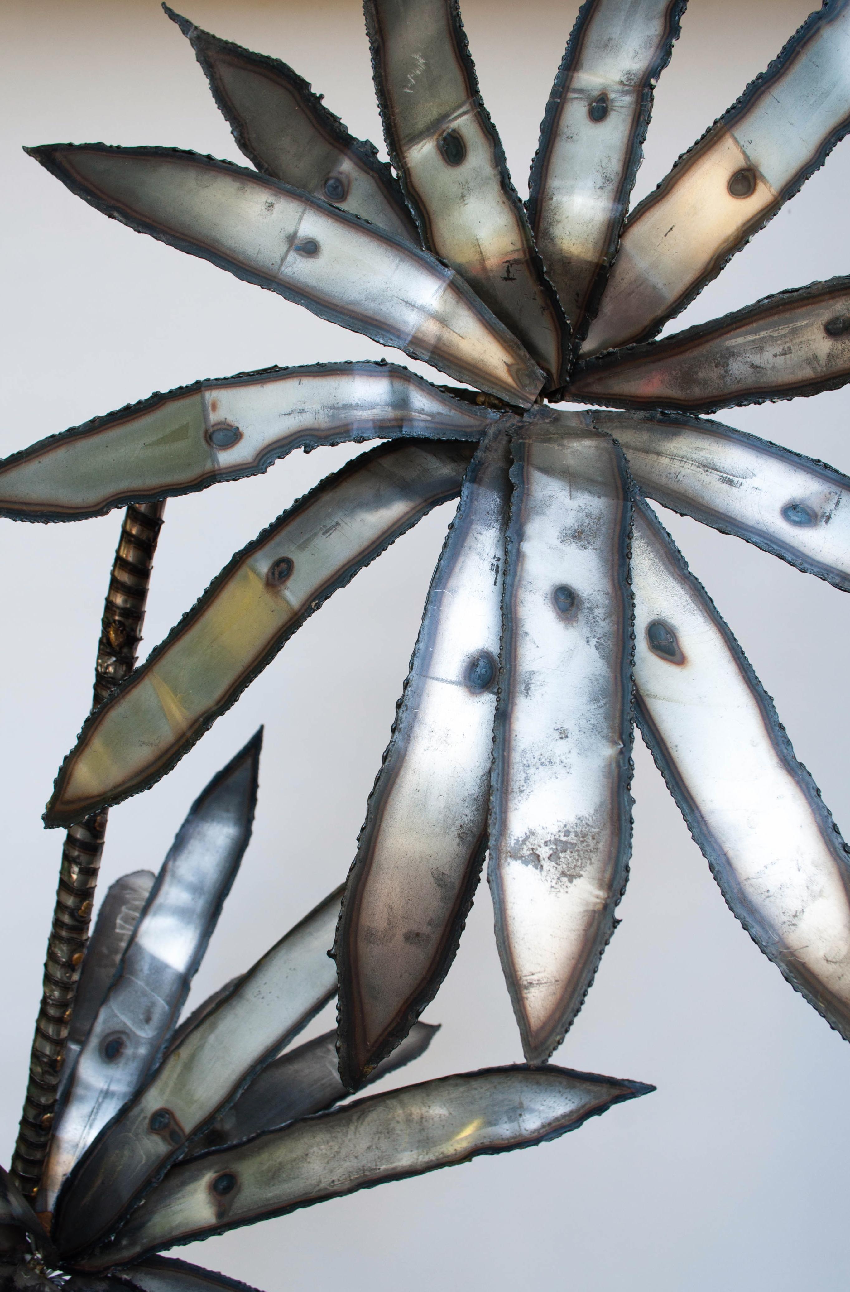 American Monumental Brutalist Torch Welded Metal Palm Tree Sculpture For Sale