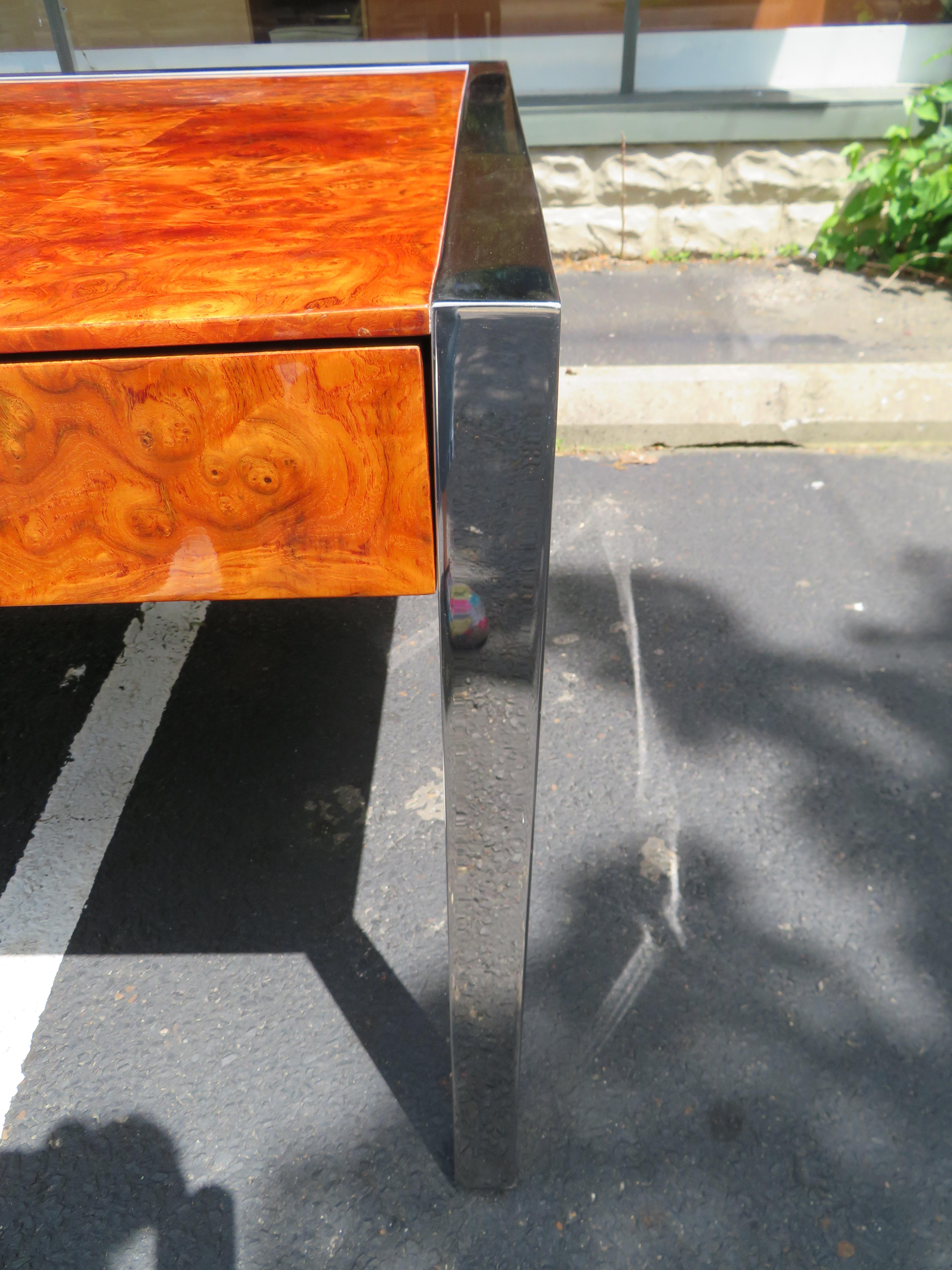 Monumental Burl and Stainless Steel Executive Desk by Leon Rosen for Pace 8