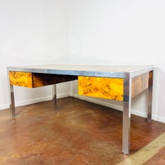 Monumental Burl & Chrome Desk by Pace Collection