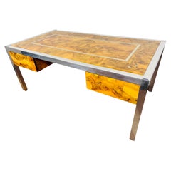 Monumental Burl & Chrome Desk by Pace Collection