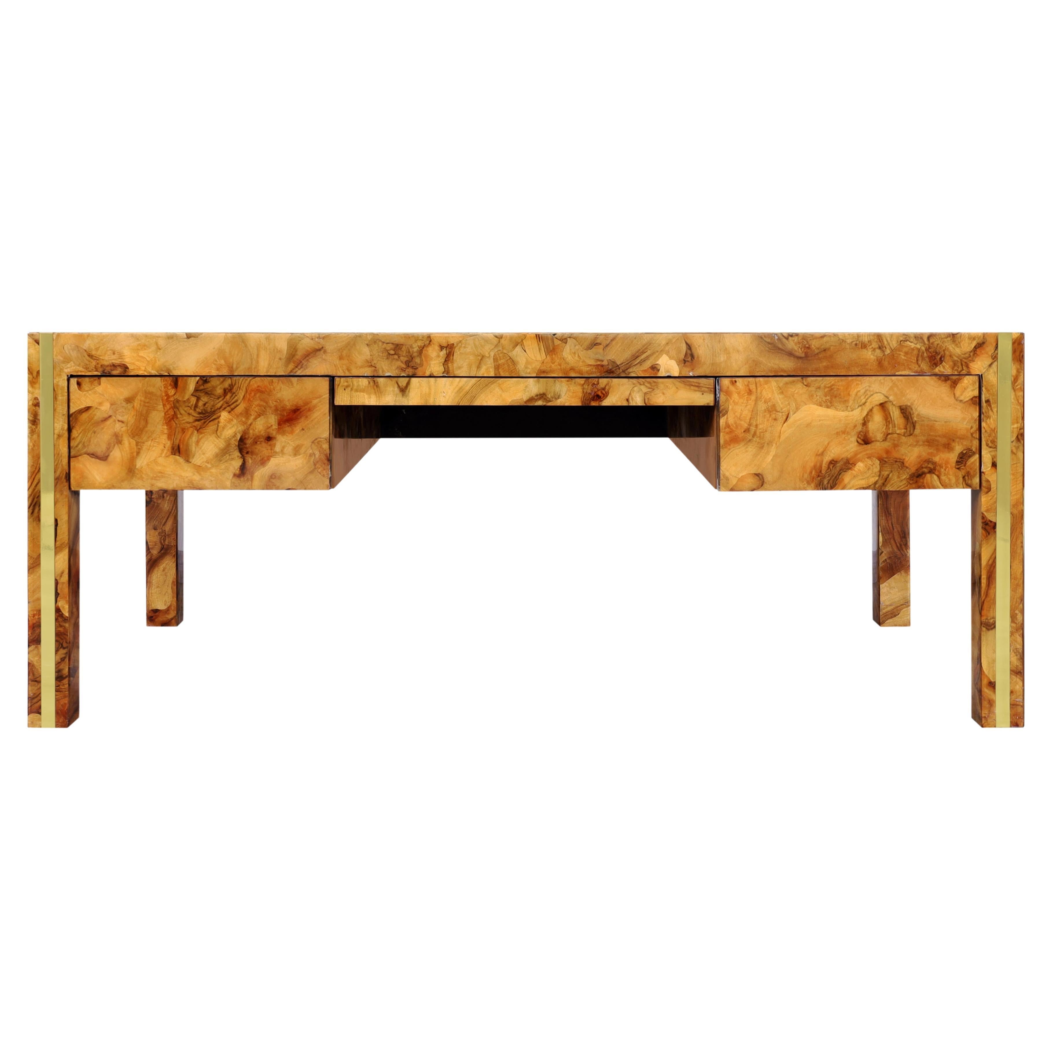 Adler Bond Burl Wood and Lucite Desk at 1stDibs