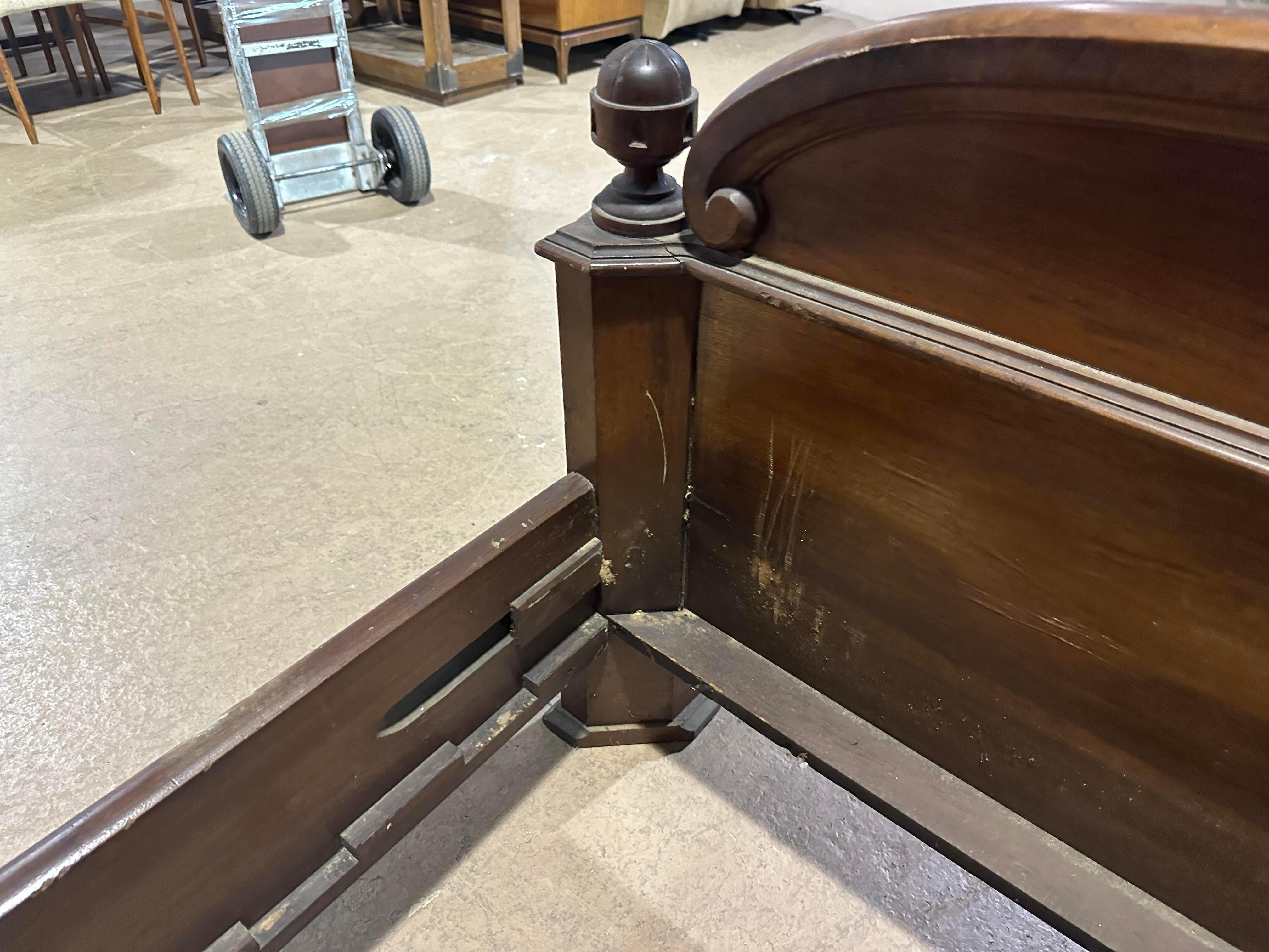 Monumental Burled Walnut Carved Victorian Near Queen Size Bed, circa 1860 4