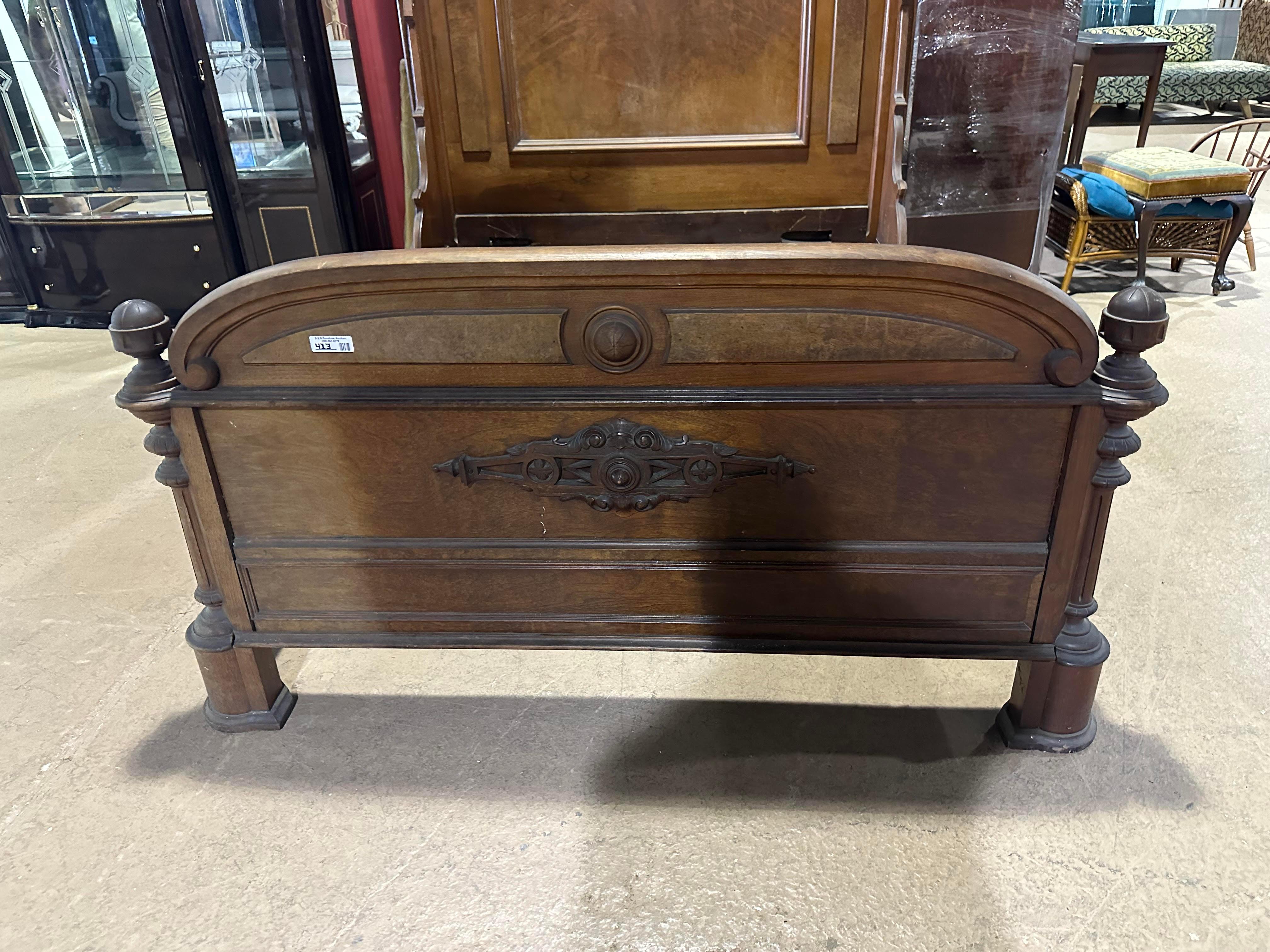 Monumental Burled Walnut Carved Victorian Near Queen Size Bed, circa 1860 5