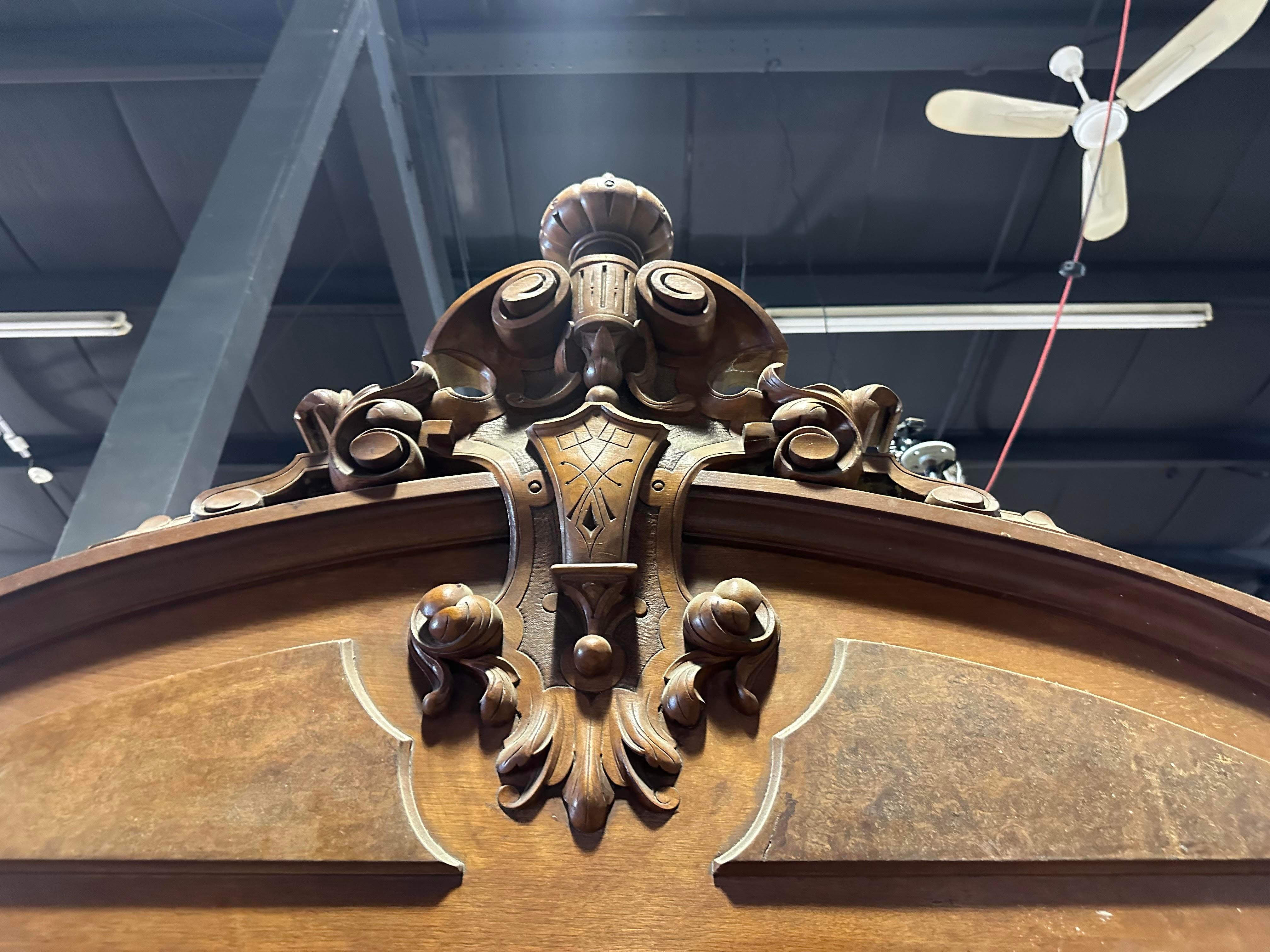 Mid-19th Century Monumental Burled Walnut Carved Victorian Near Queen Size Bed, circa 1860
