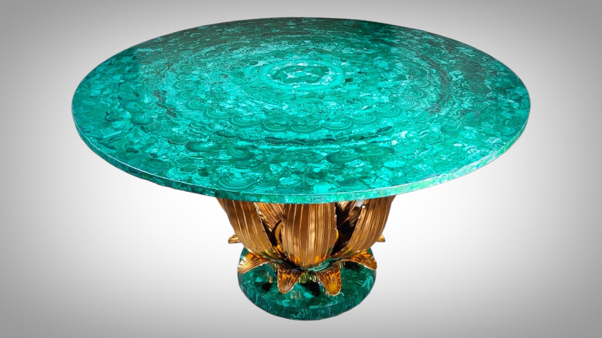 Monumental Cactus Table In Malachite Lalique Style In Excellent Condition For Sale In Madrid, ES