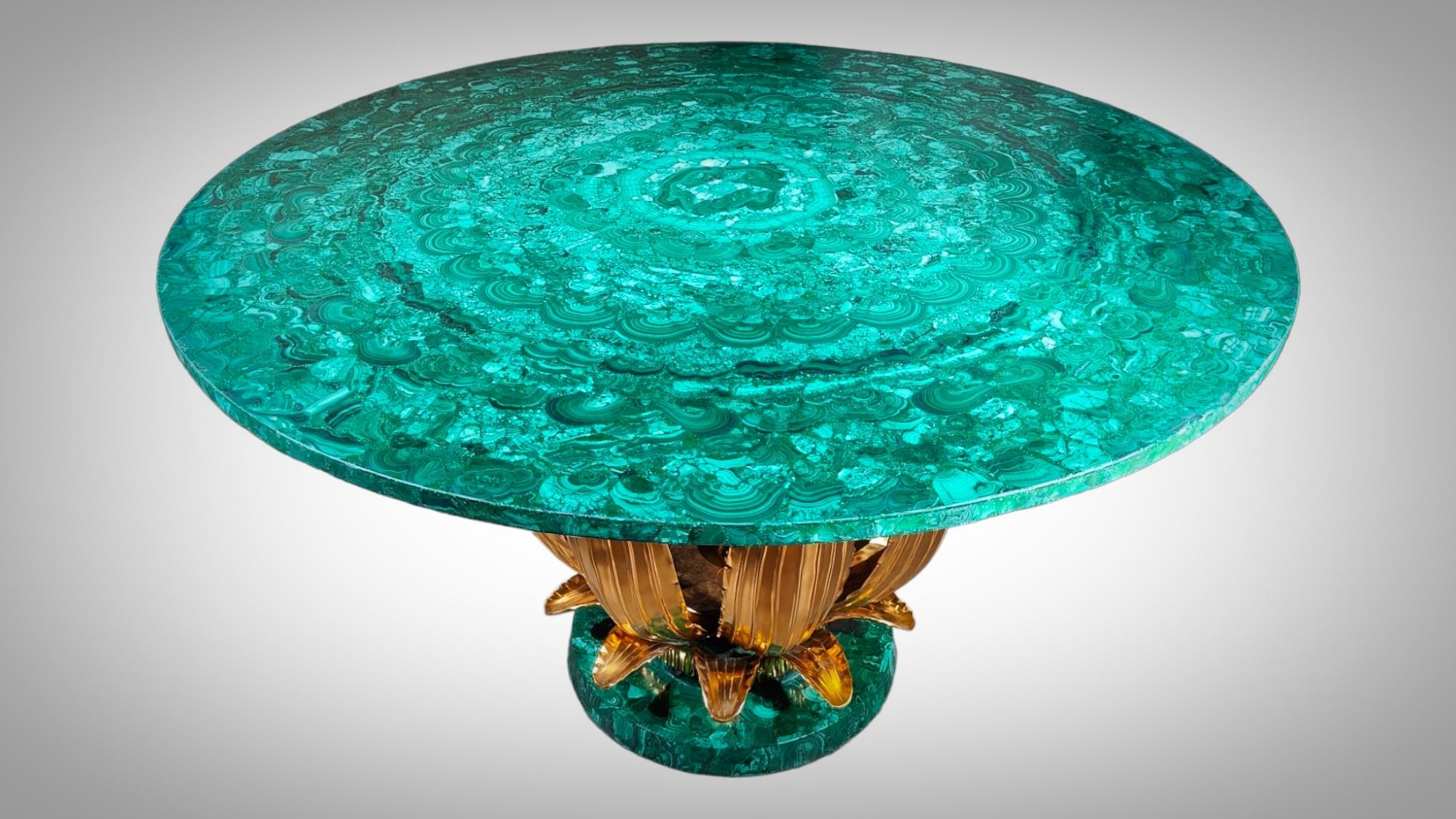 Monumental Cactus Table In Malachite Lalique Style In Excellent Condition For Sale In Madrid, ES